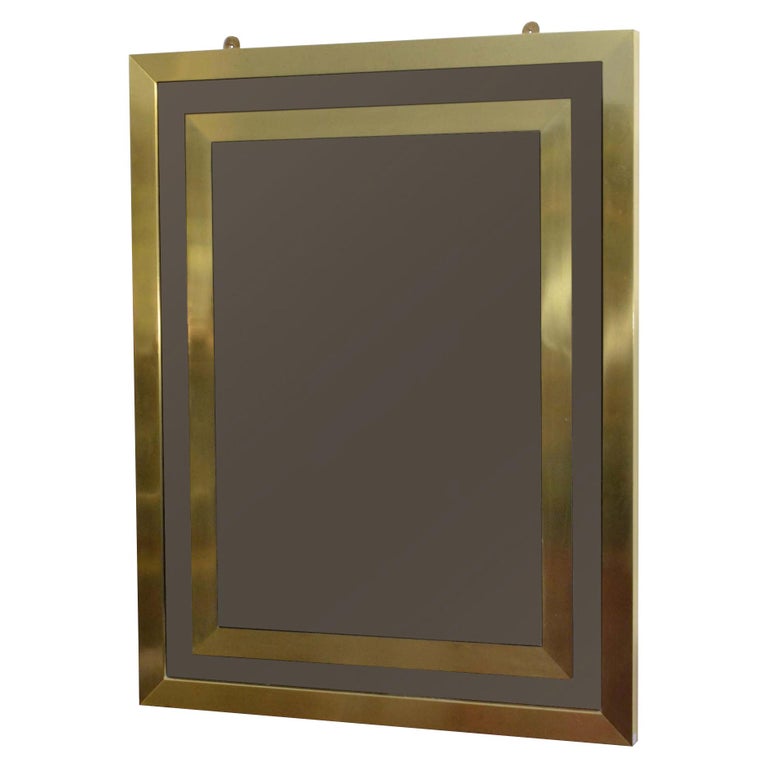 1970's Bronze Tinted Rectangular Mirror with Brass Frame For Sale at ...