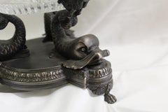 Mid Century Modern,  Bronze Tripple Dolphin Crystal bowl .