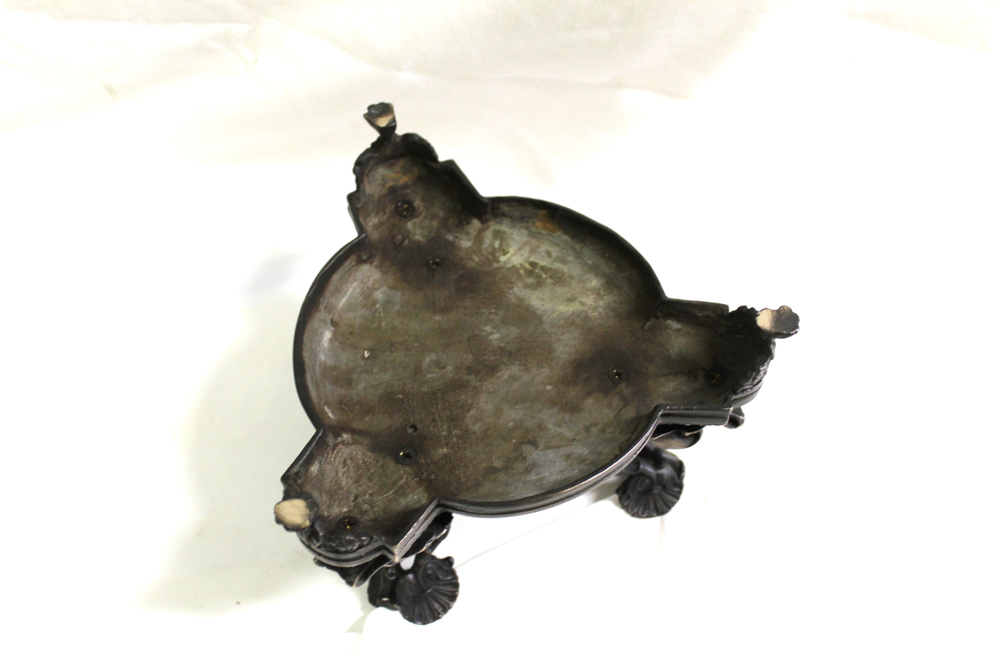Late 20th Century Mid Century Modern,  Bronze Tripple Dolphin Crystal bowl . For Sale