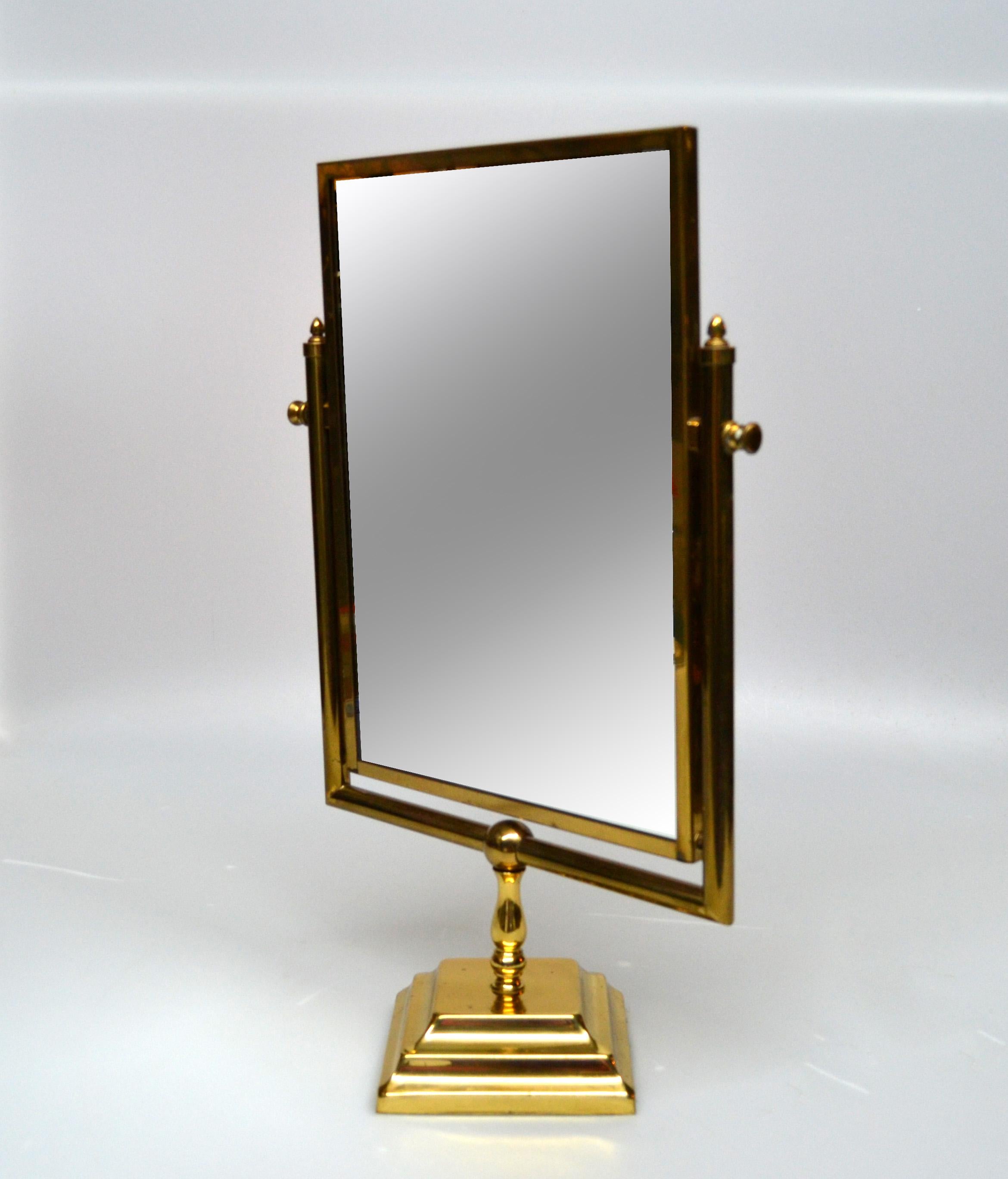American Mid-Century Modern Bronze Two-Sided Vanity Mirror, Table Mirror