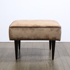 Moderner Bronze-Samt-Ottoman aus der Mitte des Jahrhunderts mit konischen, ebonisierten Nussbaumbeinen