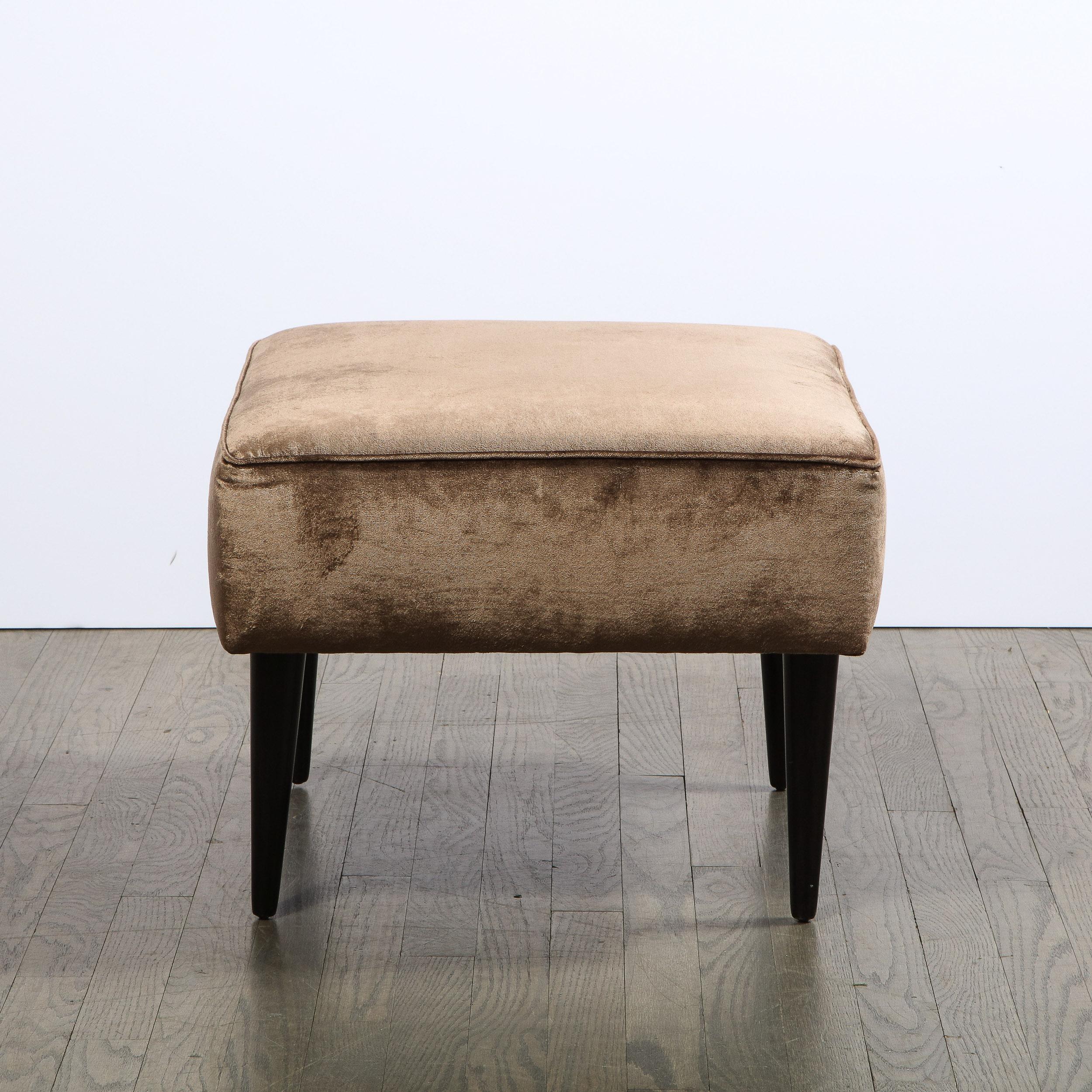 Mid-20th Century Mid-Century Modern Bronze Velvet Ottoman with Conical Ebonized Walnut Legs For Sale