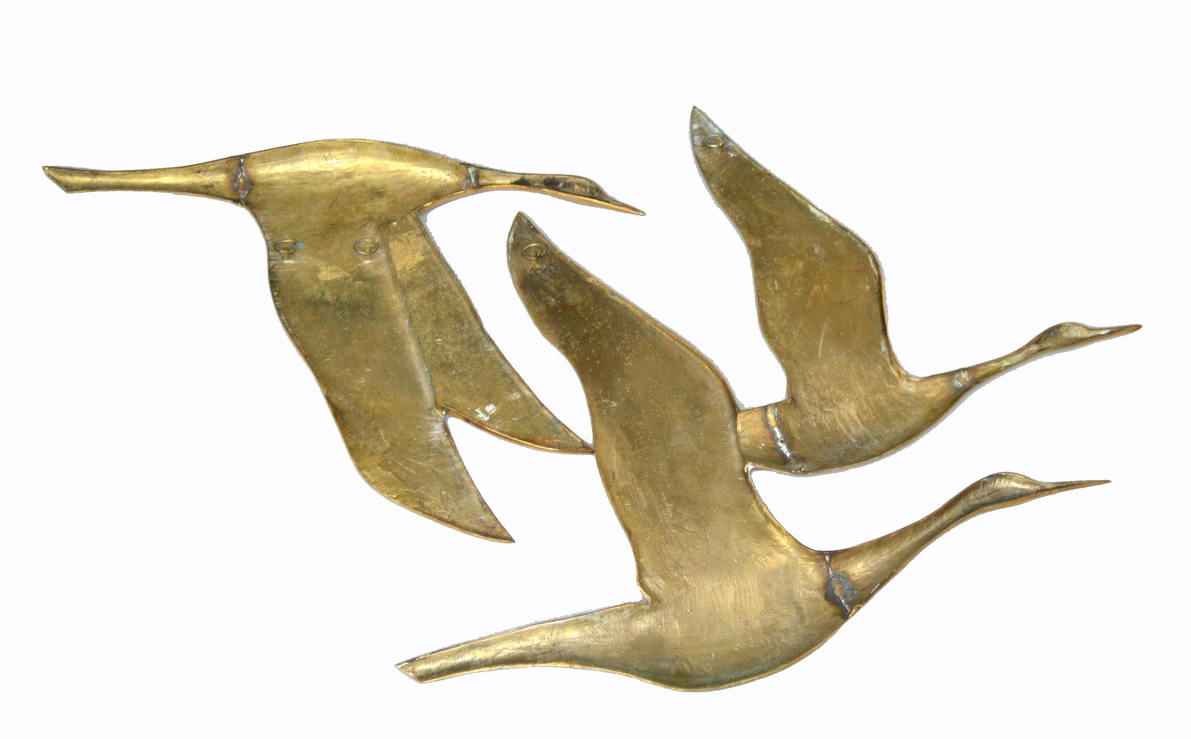 Mid-Century Modern Bronze Wall Art, Wall Hanging Seagull Sculpture, 2 Pieces 4