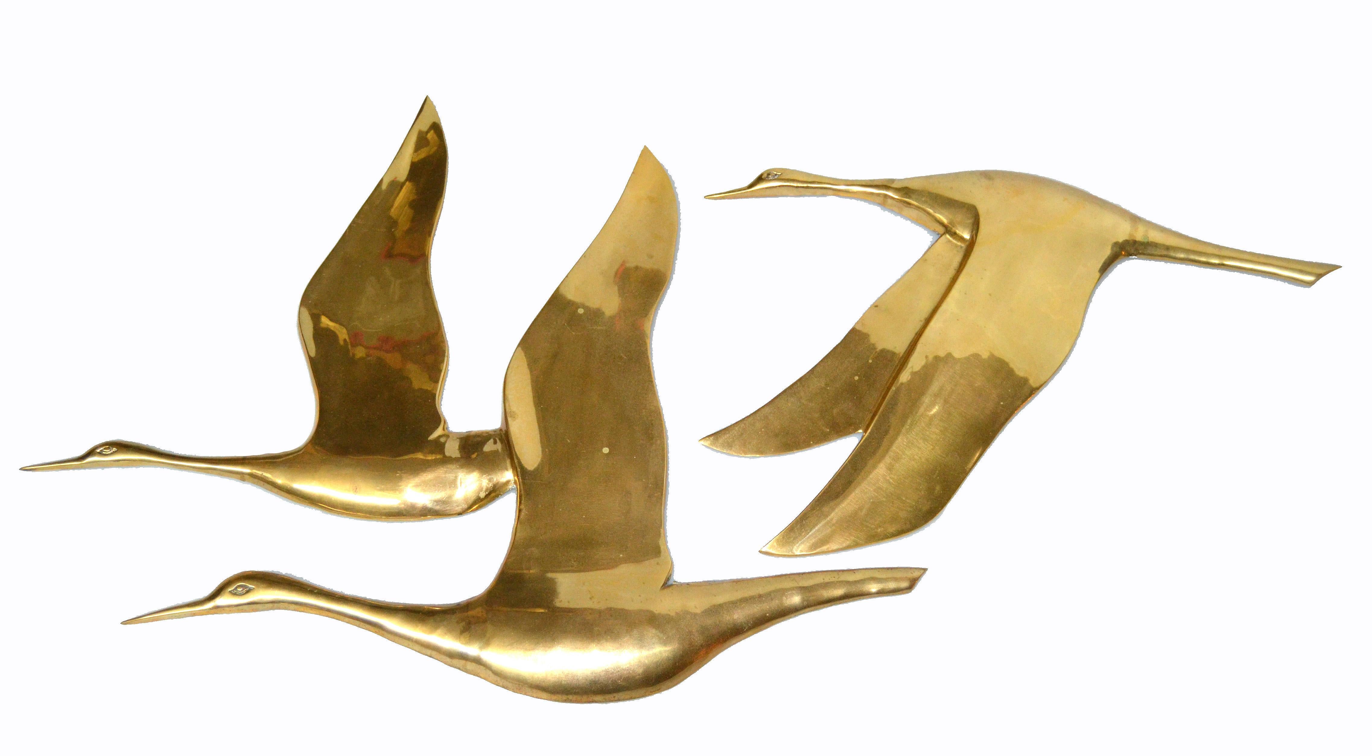 Mid-Century Modern Bronze Wall Art, Wall Hanging Seagull Sculpture, 2 Pieces 5