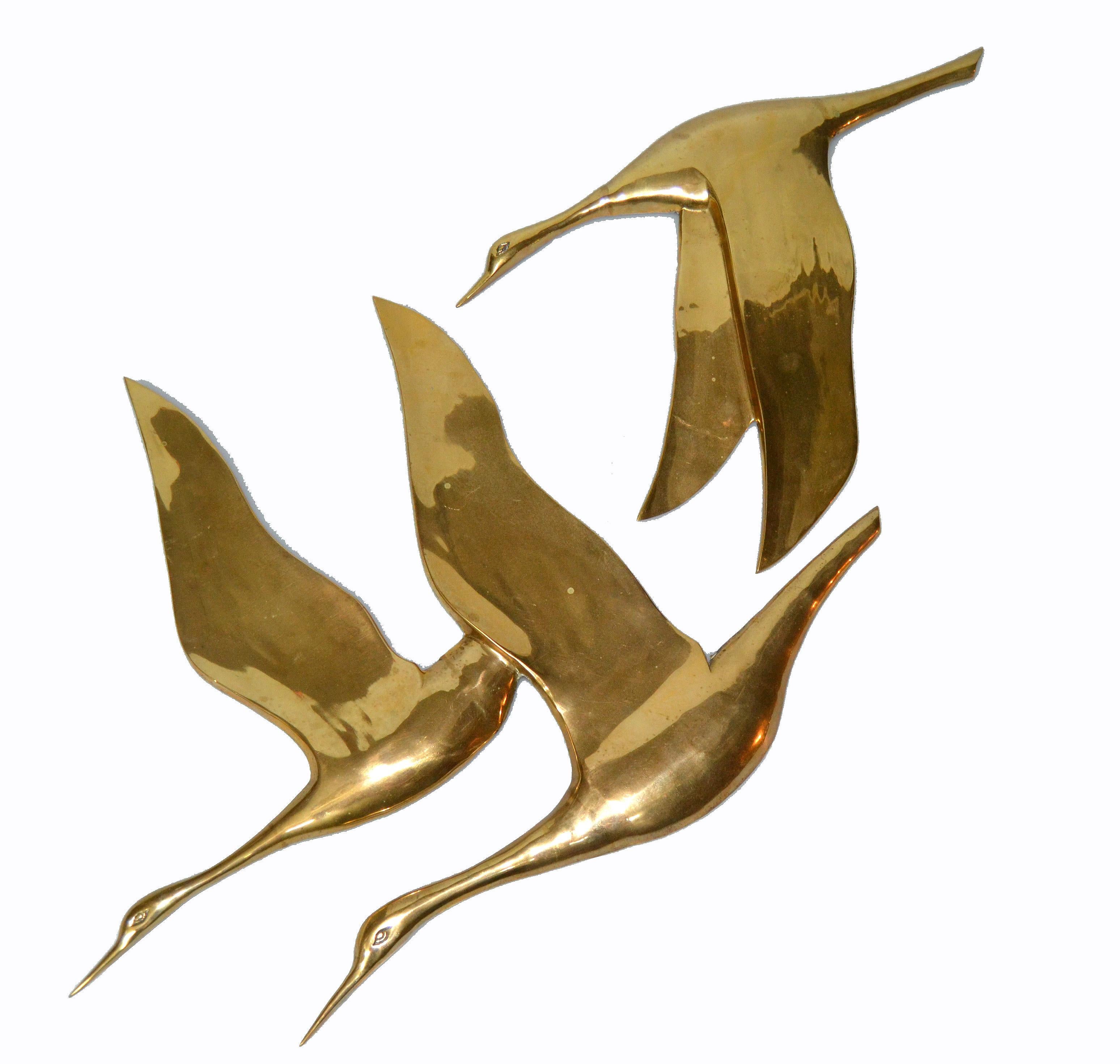 American Mid-Century Modern Bronze Wall Art, Wall Hanging Seagull Sculpture, 2 Pieces
