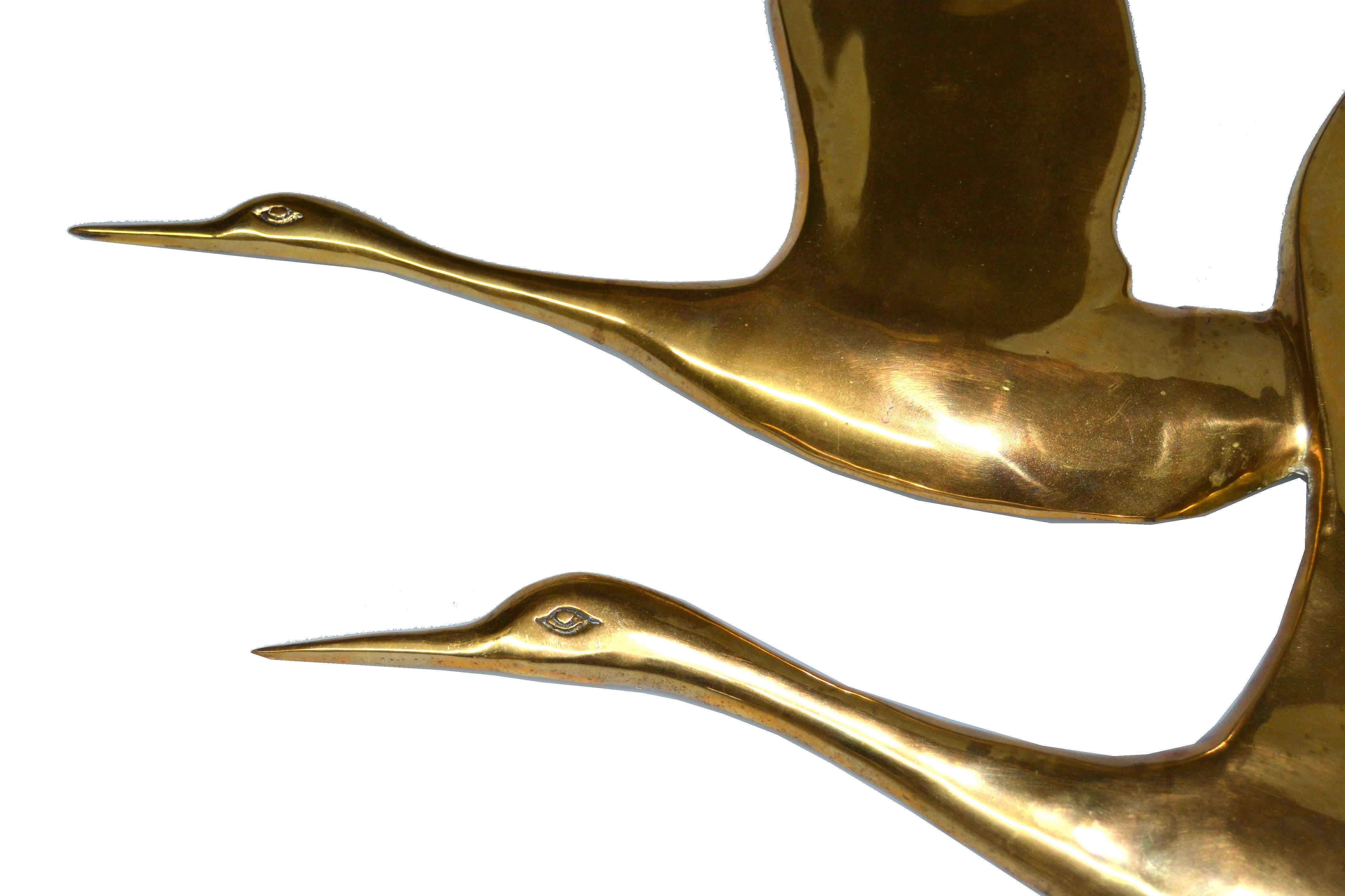 Cast Mid-Century Modern Bronze Wall Art, Wall Hanging Seagull Sculpture, 2 Pieces
