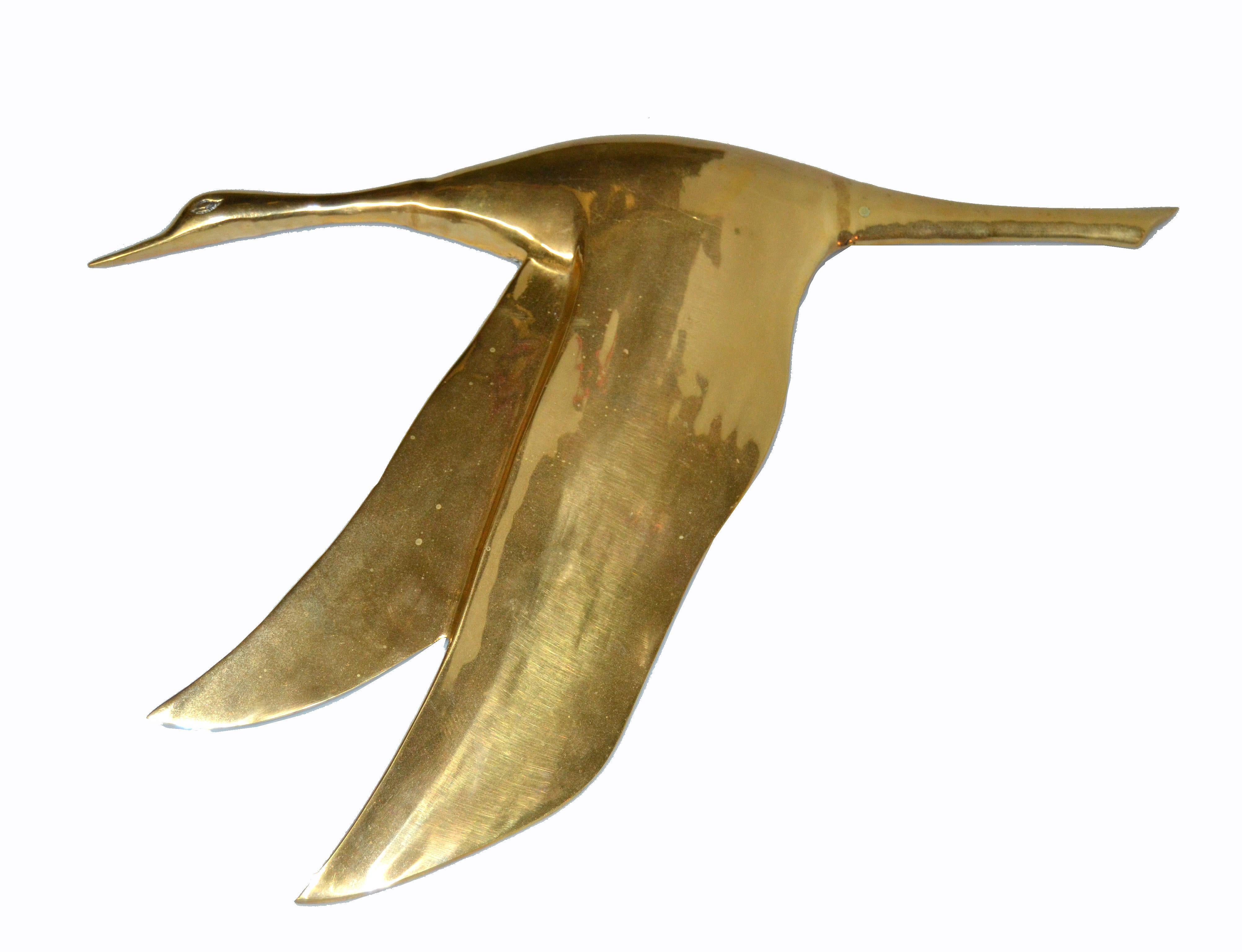 Mid-Century Modern Bronze Wall Art, Wall Hanging Seagull Sculpture, 2 Pieces In Good Condition In Miami, FL