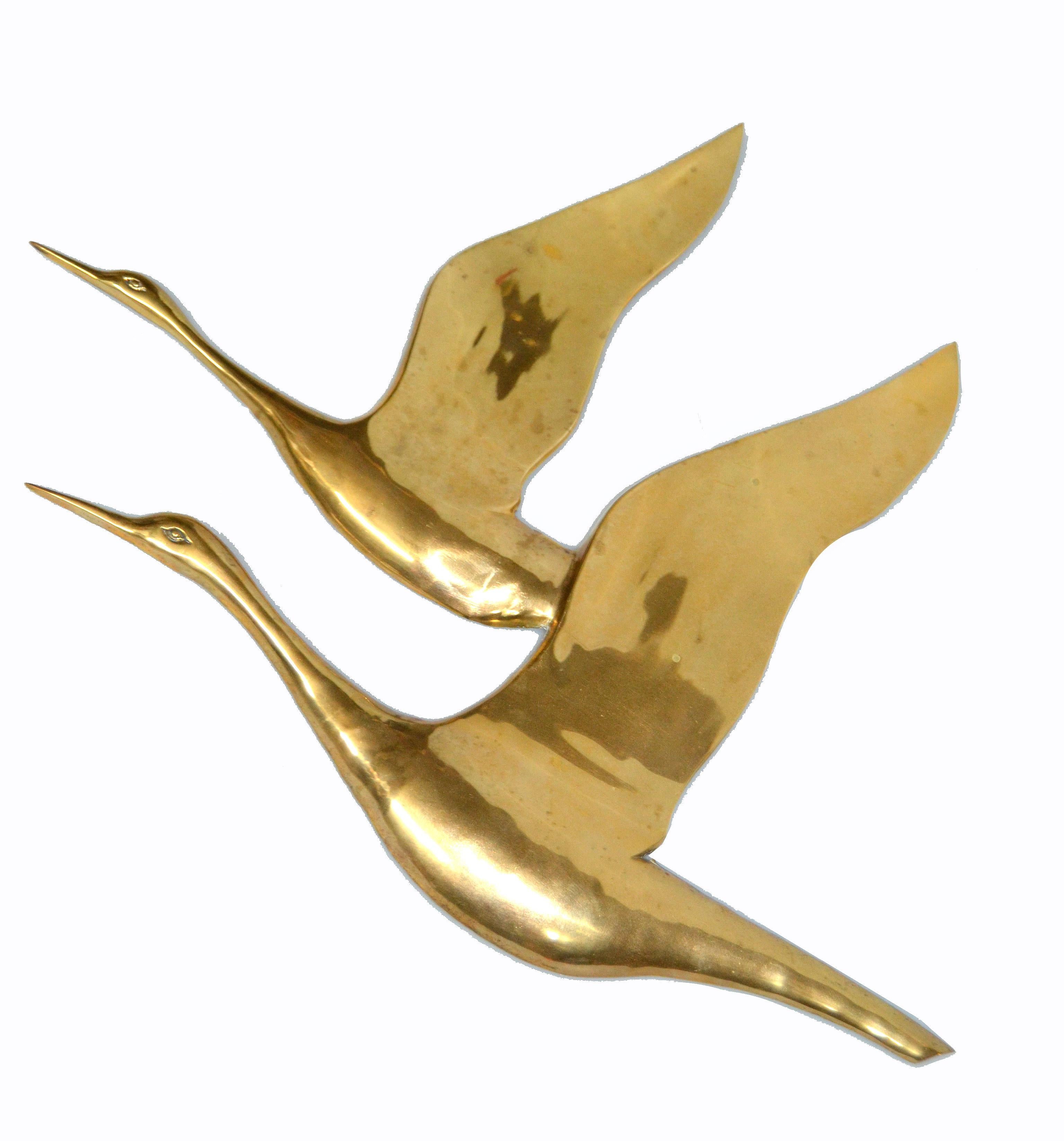 Late 20th Century Mid-Century Modern Bronze Wall Art, Wall Hanging Seagull Sculpture, 2 Pieces