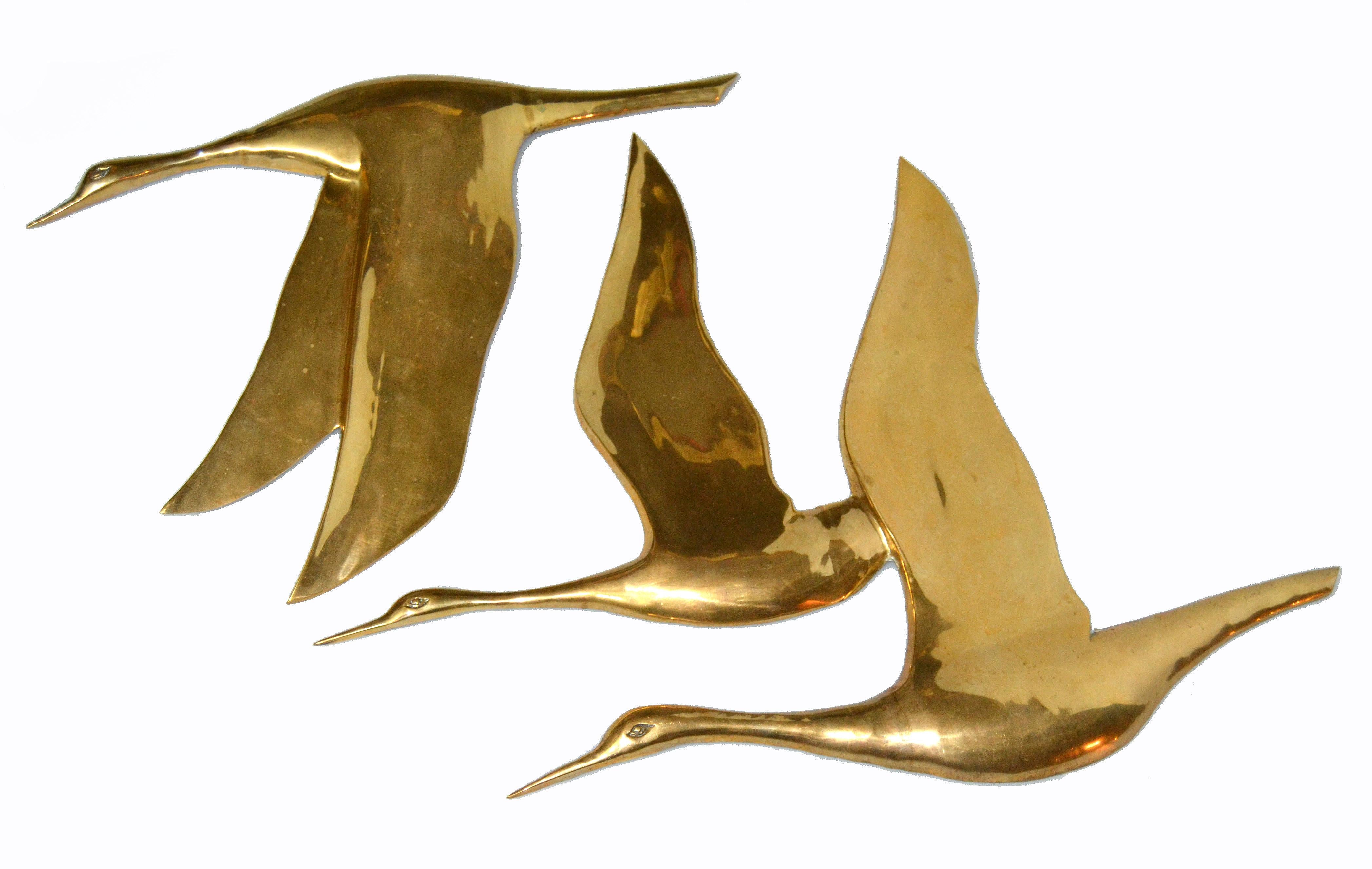 Mid-Century Modern Bronze Wall Art, Wall Hanging Seagull Sculpture, 2 Pieces 2