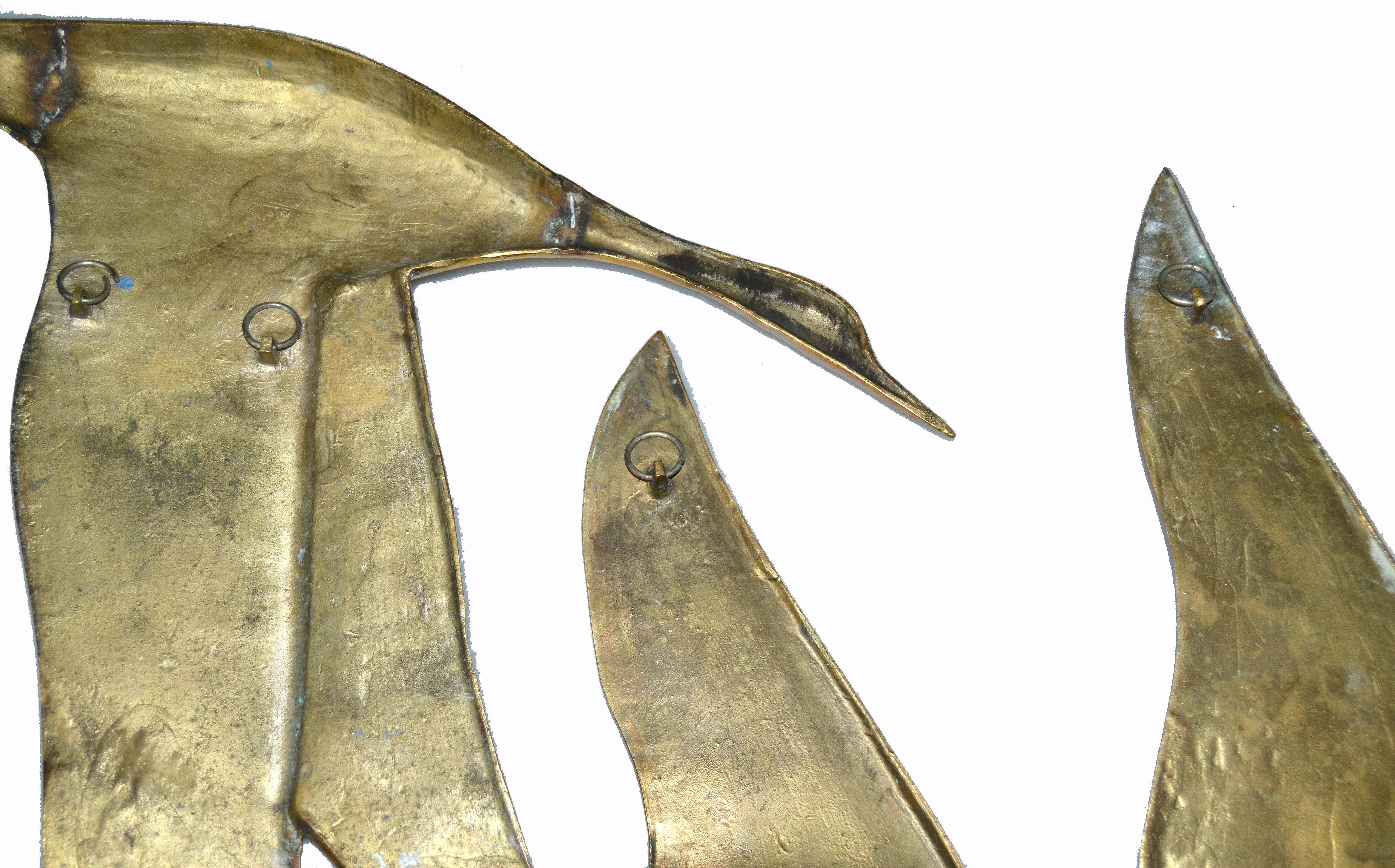 Mid-Century Modern Bronze Wall Art, Wall Hanging Seagull Sculpture, 2 Pieces 3