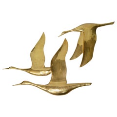 Mid-Century Modern Bronze Wall Art, Wall Hanging Seagull Sculpture, 2 Pieces