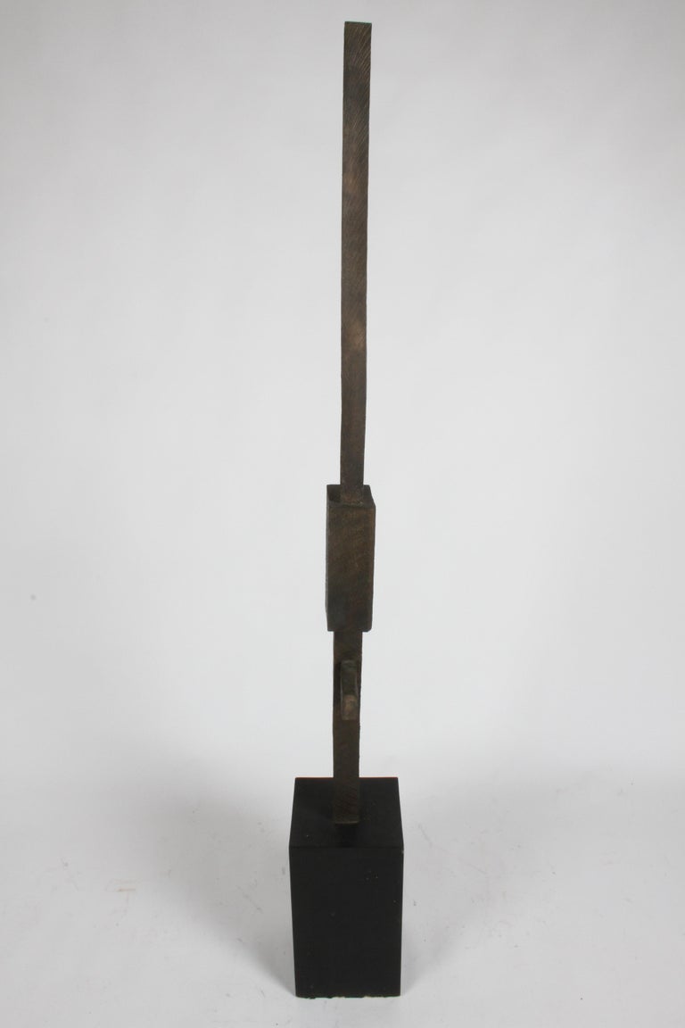 Mid-Century Modern Bronze with Wood Texture Brutalist Style TOTEM Form Sculpture For Sale 5