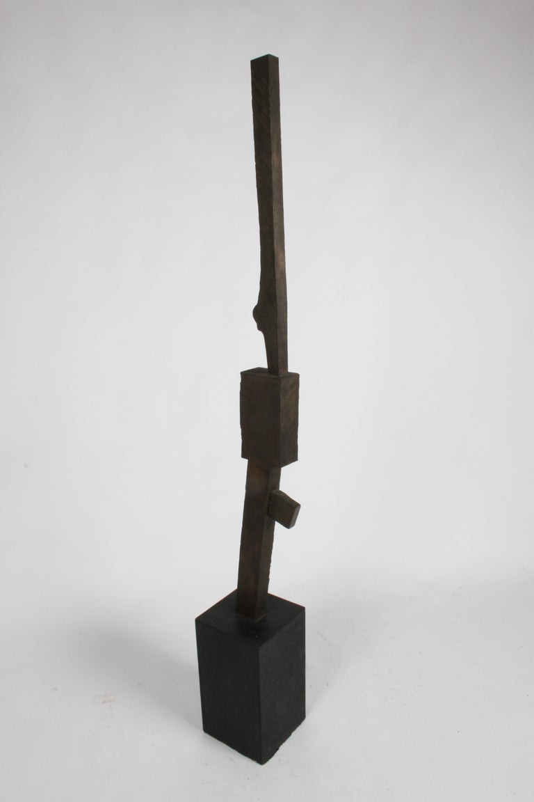 Mid-Century Modern Bronze with Wood Texture Brutalist Style TOTEM Form Sculpture For Sale 6