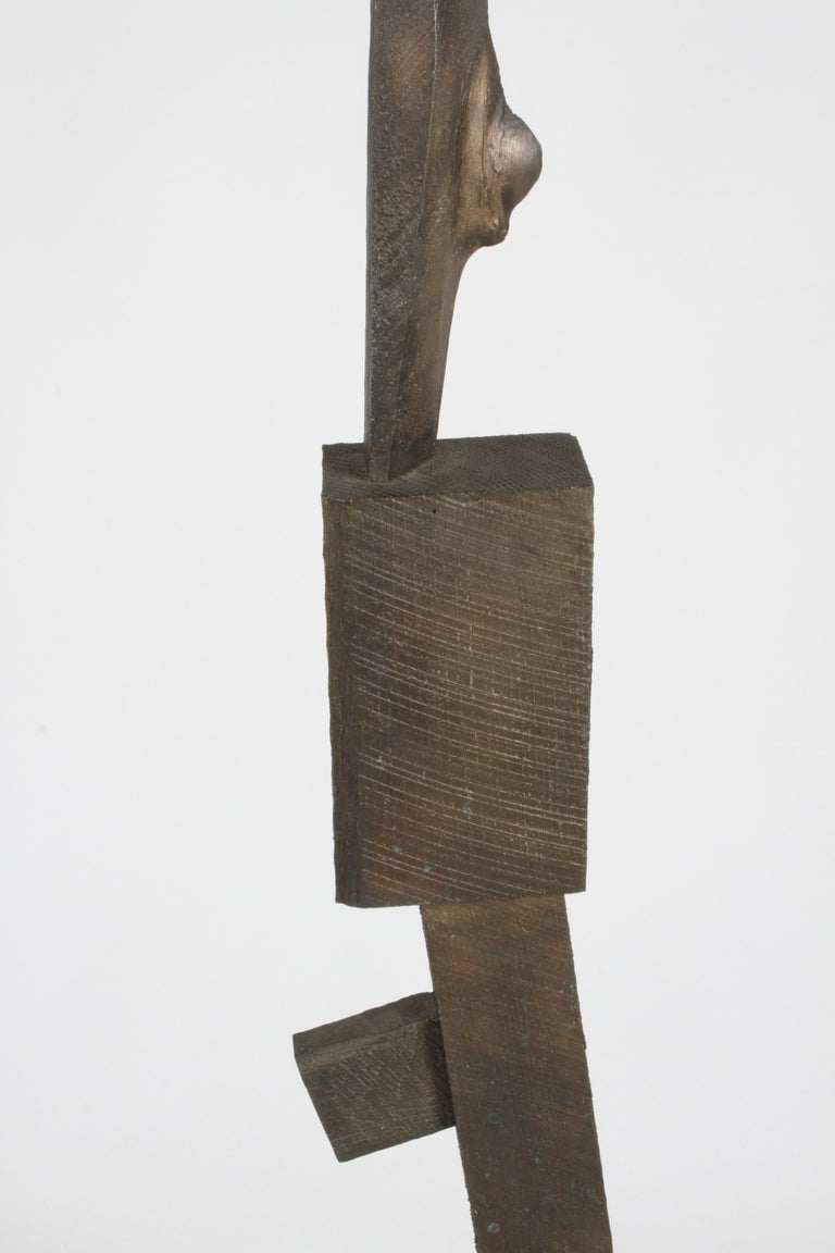American Mid-Century Modern Bronze with Wood Texture Brutalist Style TOTEM Form Sculpture For Sale