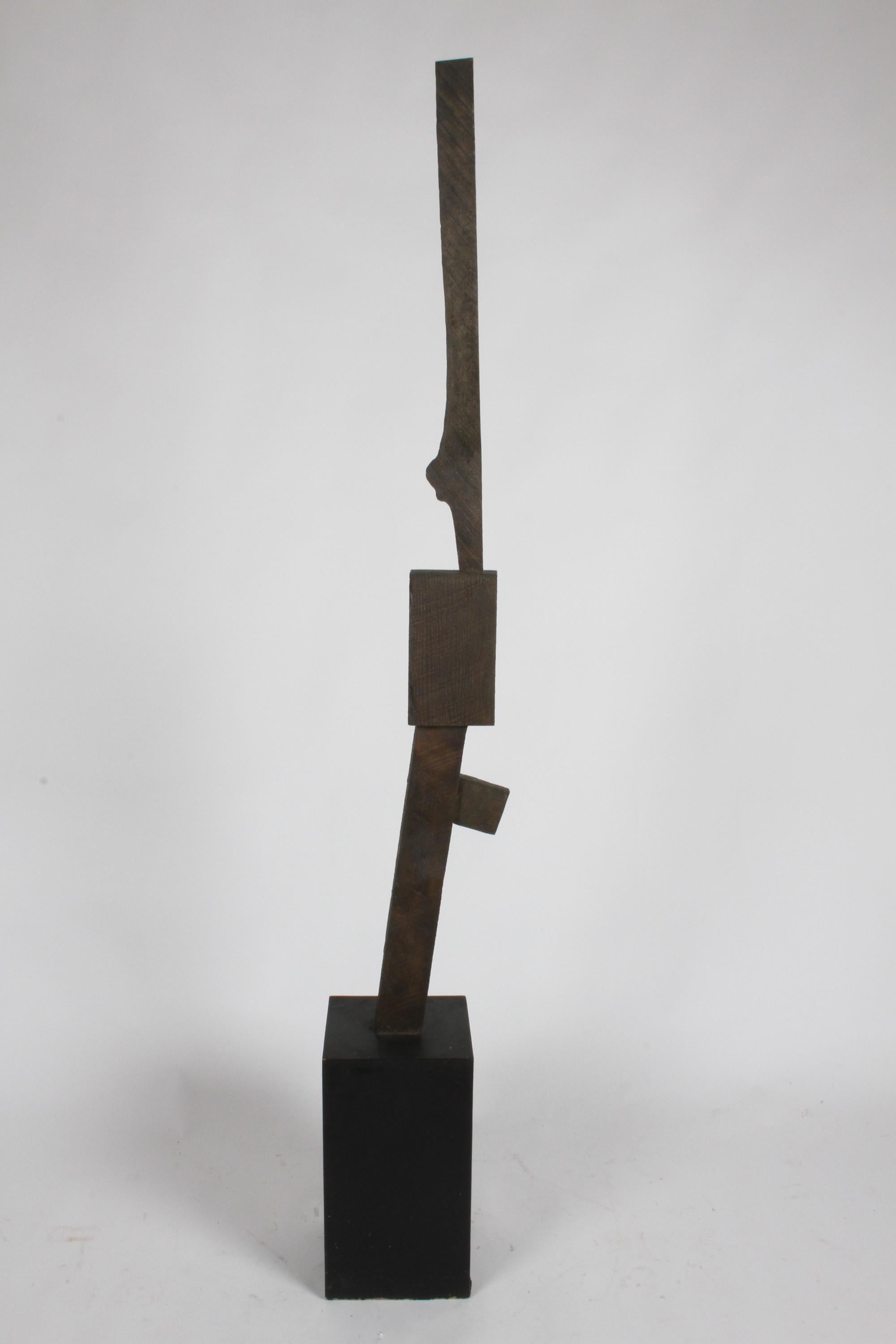 Mid-Century Modern Bronze with Wood Texture Brutalist Style TOTEM Form Sculpture For Sale 3