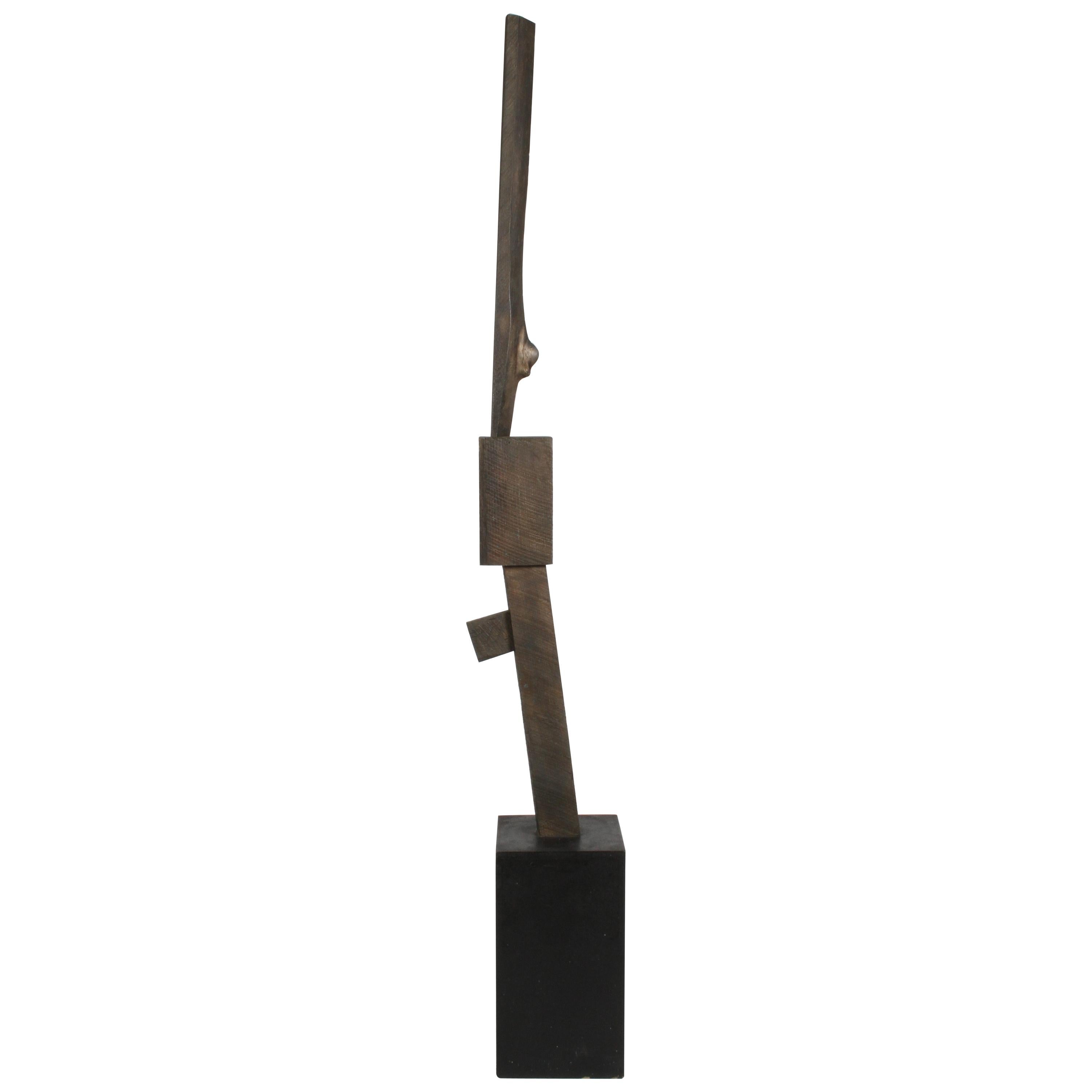 Mid-Century Modern Bronze mit Holzstruktur Brutalistische Skulptur in TOTEM-Form