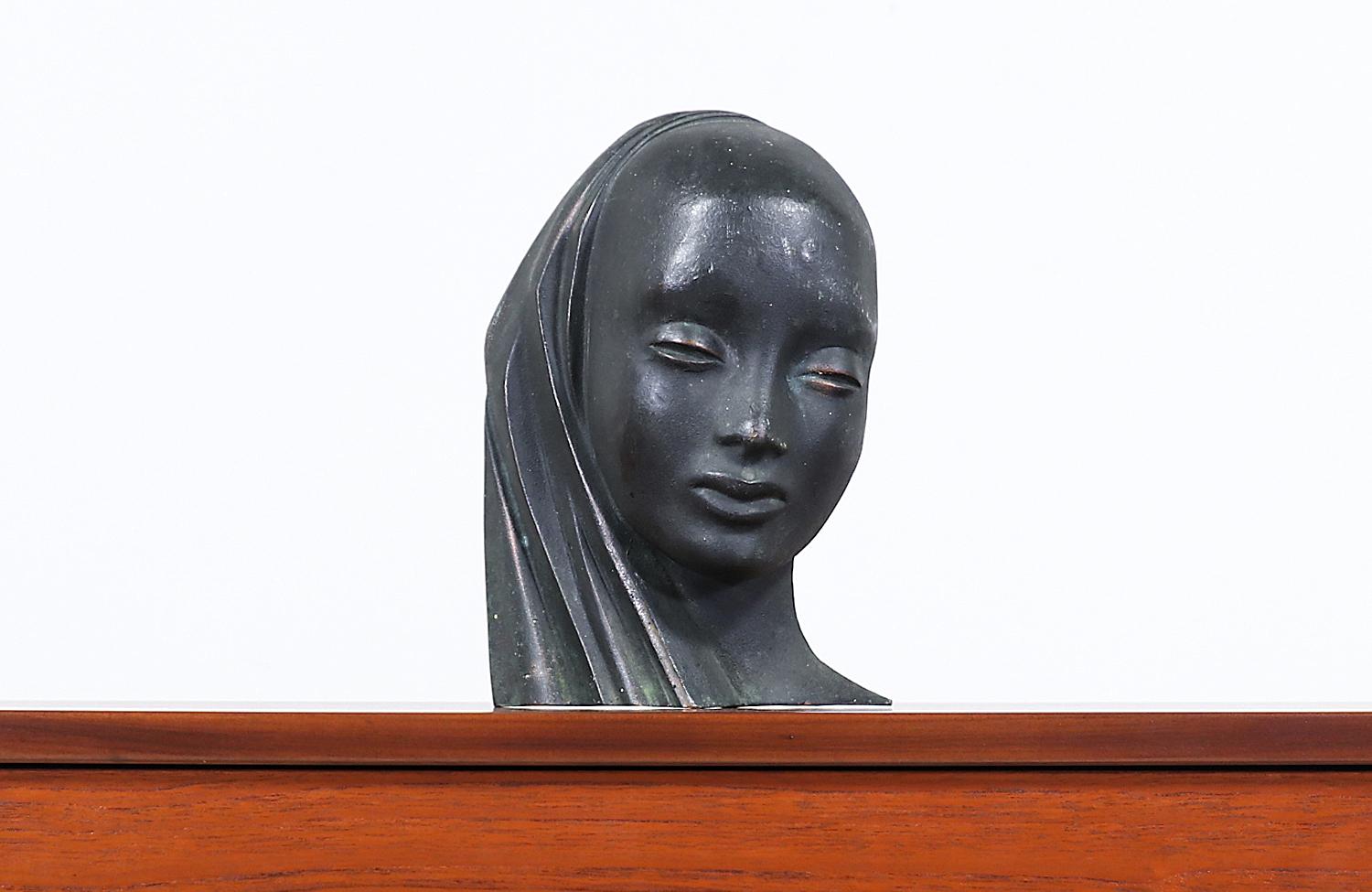 Mid-Century Modern bronze women bust sculpture.