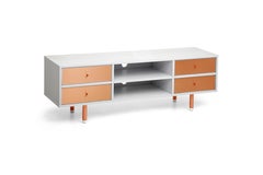 Mid-Century Modern Brooklyn Media Console in White Ash, Copper