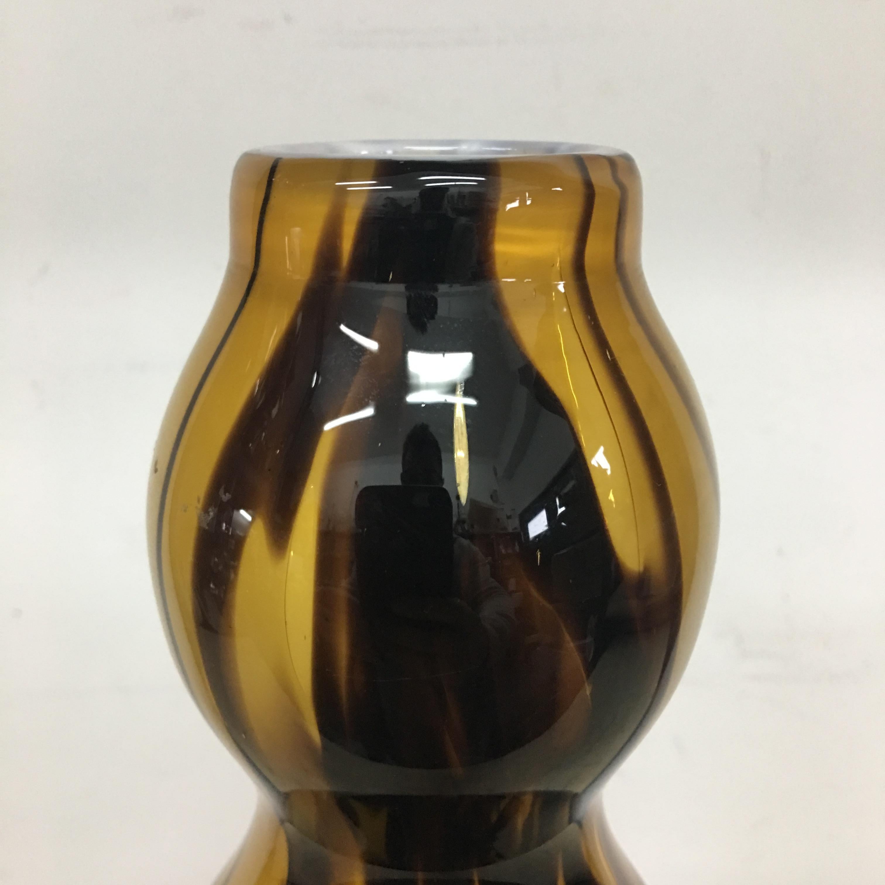 Italian Mid-Century Modern Brown and Amber Murano Glass Vase, circa 1970
