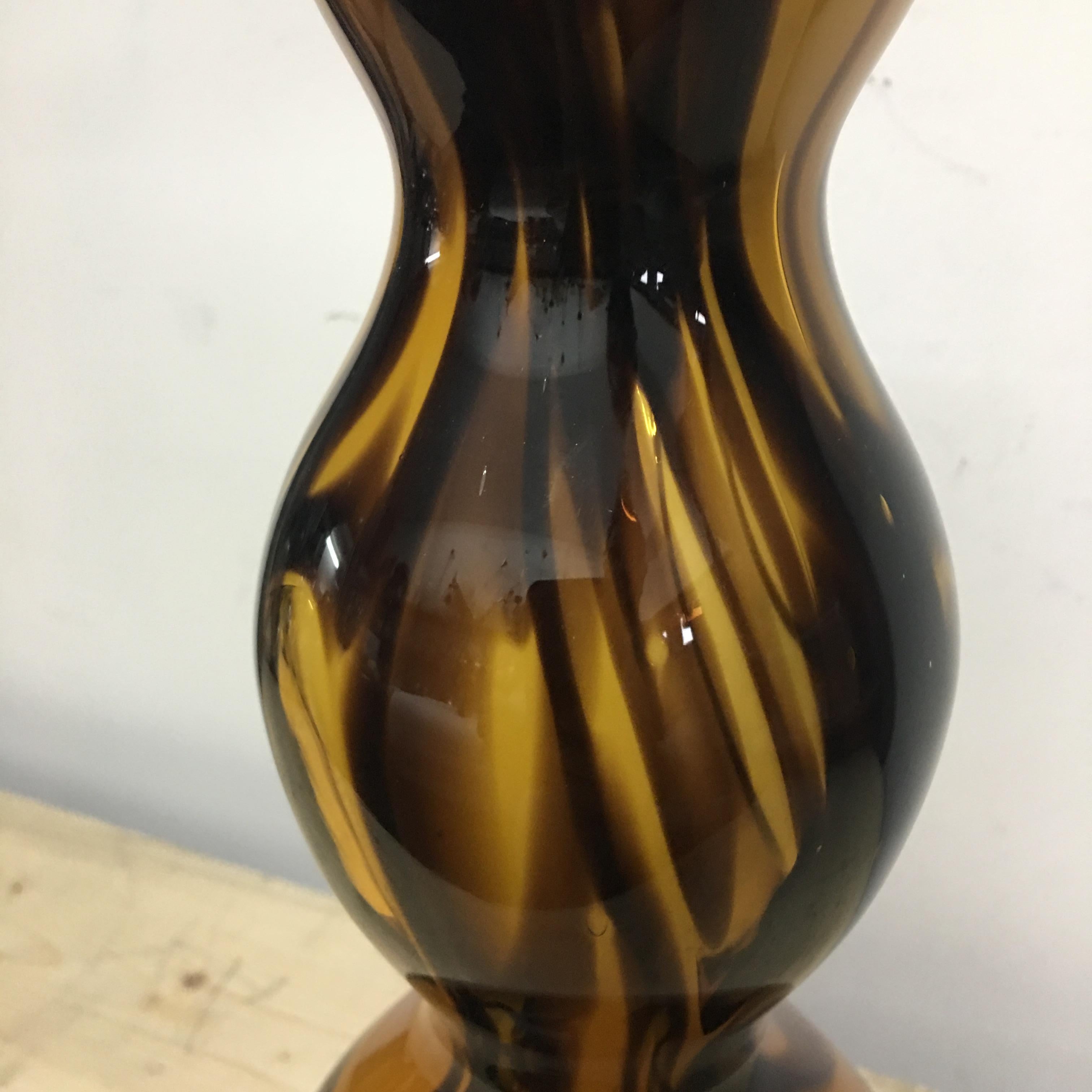 Hand-Crafted Mid-Century Modern Brown and Amber Murano Glass Vase, circa 1970