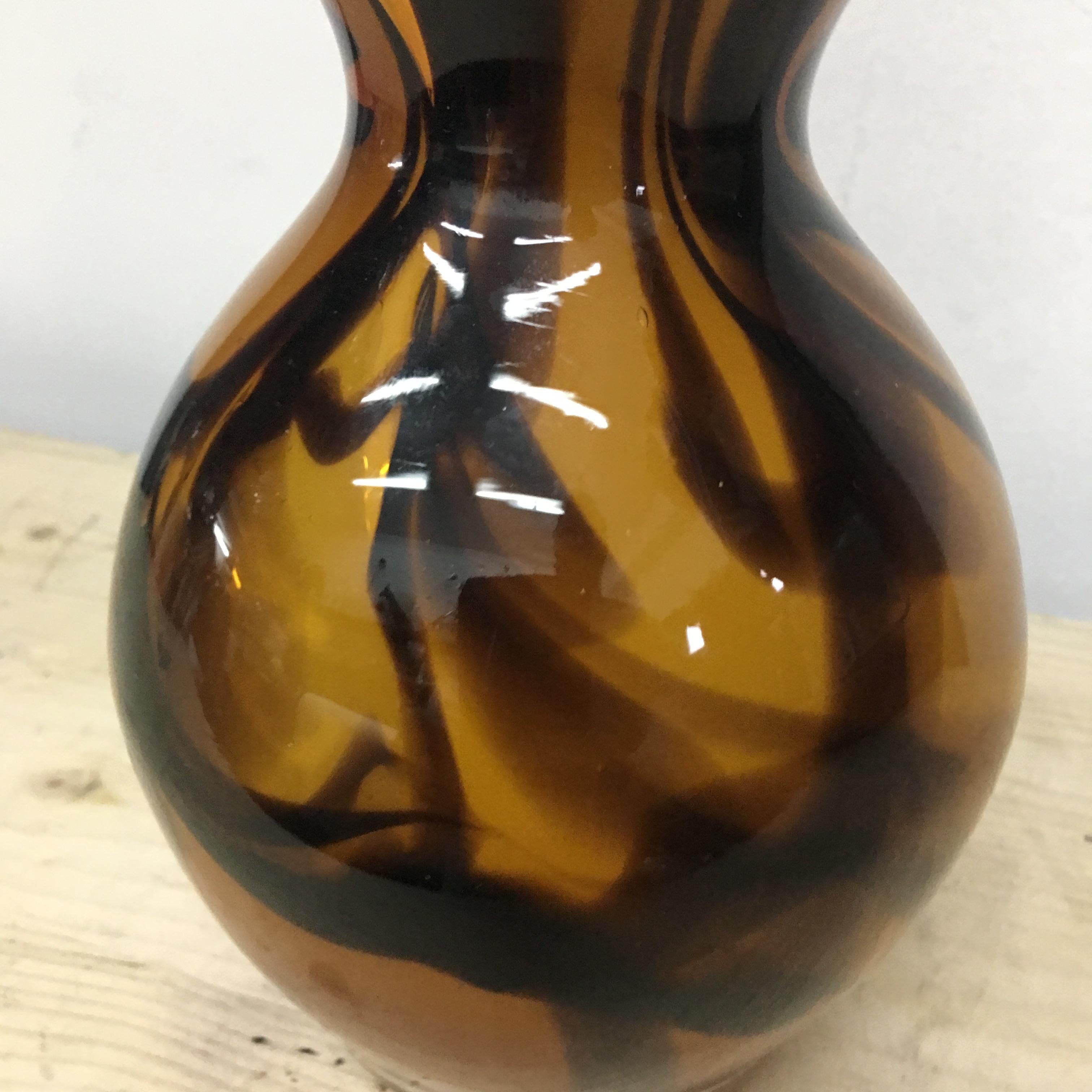 Mid-Century Modern Brown and Amber Murano Glass Vase, circa 1970 In Good Condition In Aci Castello, IT
