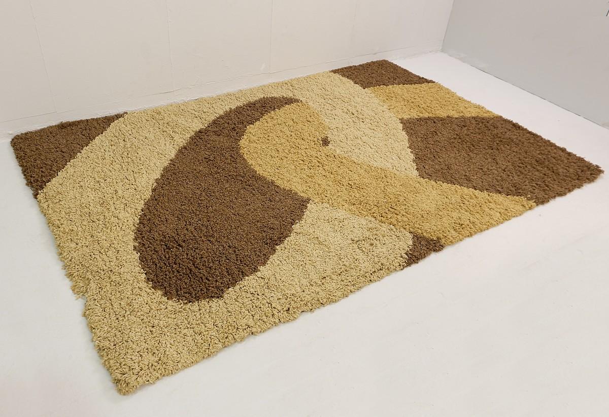 Mid-Century Modern Brown and Beige Wool Rug, 1970s In Good Condition For Sale In Brussels, BE