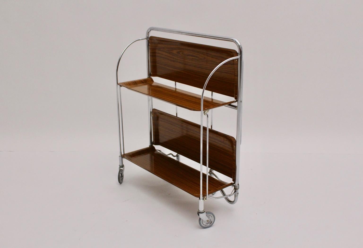 Late 20th Century Mid-Century Modern Vintage Brown and Chrome Serving Table 1970s, Germany