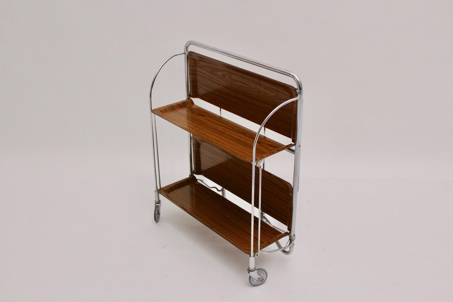 Mid-Century Modern Vintage Brown and Chrome Serving Table 1970s, Germany 1