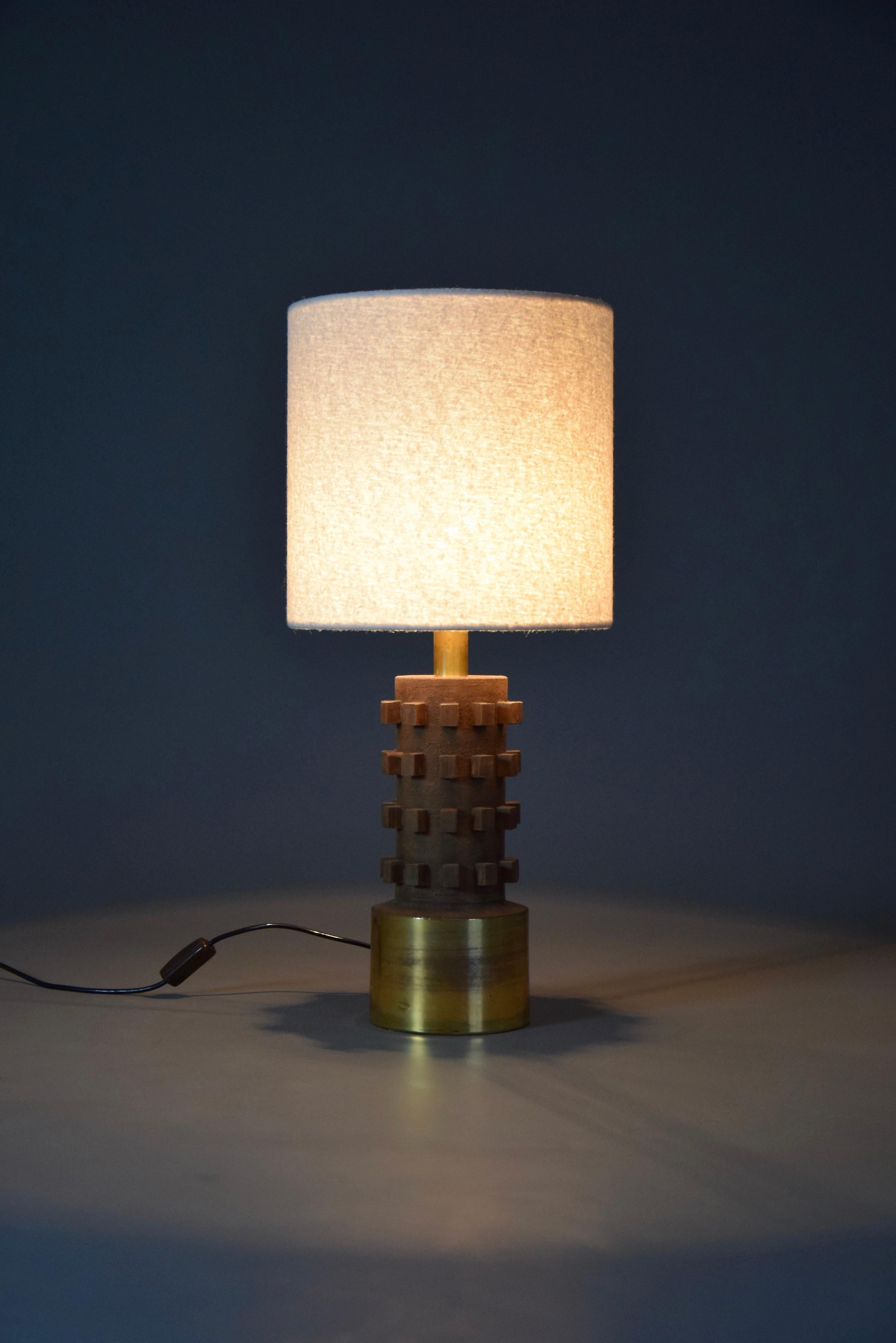 Mid-Century Modern Brown and Gold Plated Ceramic Table Lamp 5