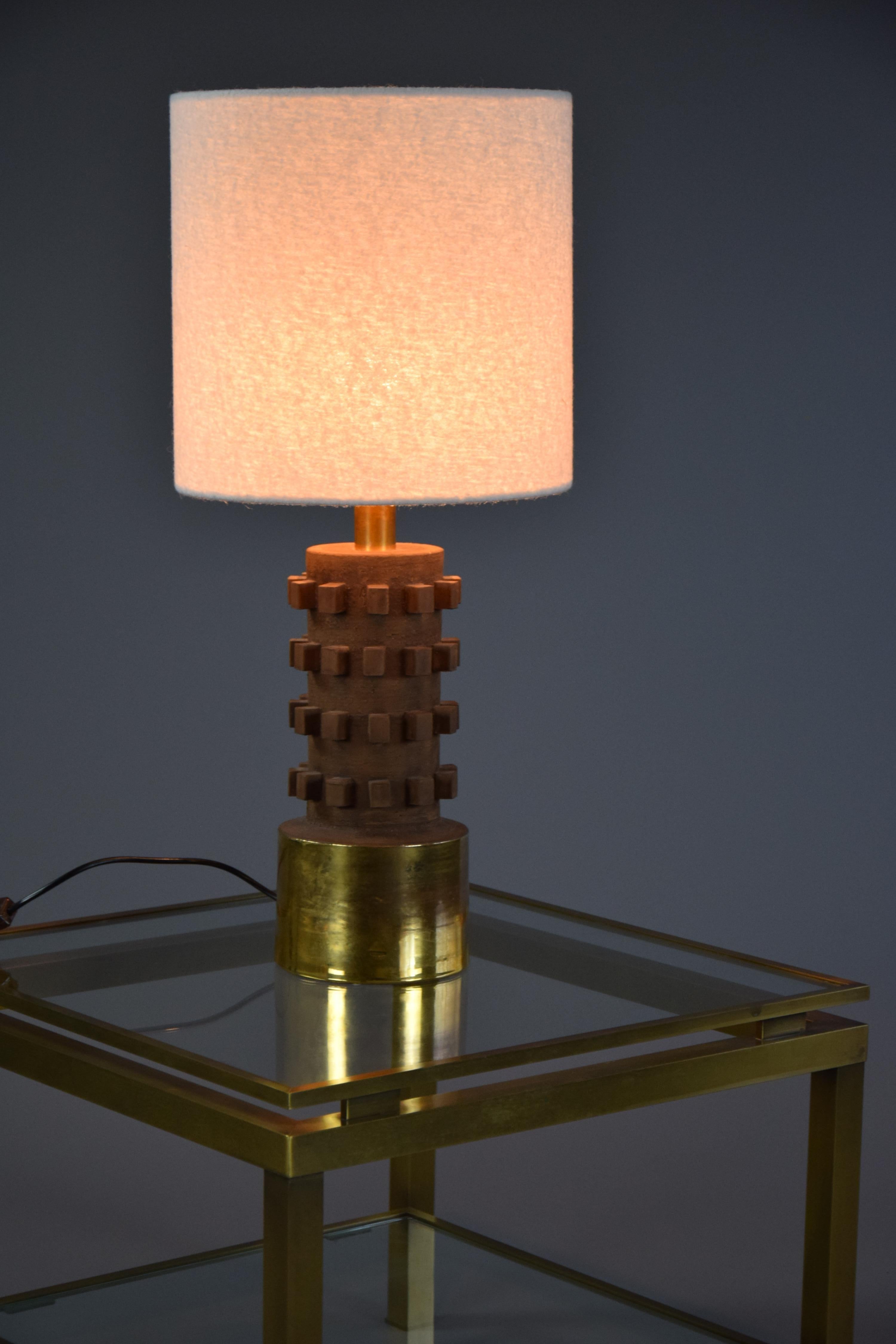 German Mid-Century Modern Brown and Gold Plated Ceramic Table Lamp