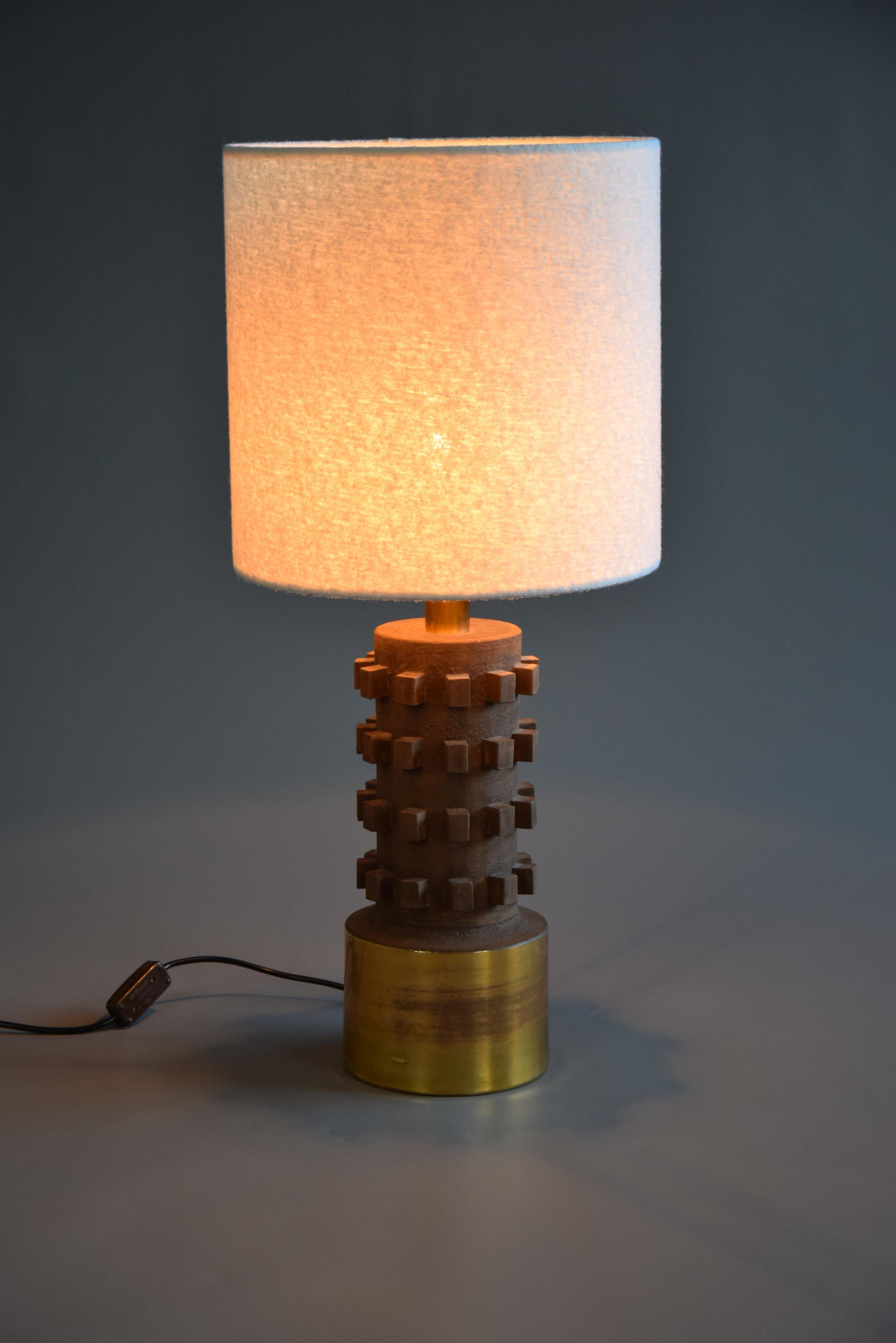 Mid-Century Modern Brown and Gold Plated Ceramic Table Lamp In Good Condition In Weesp, NL