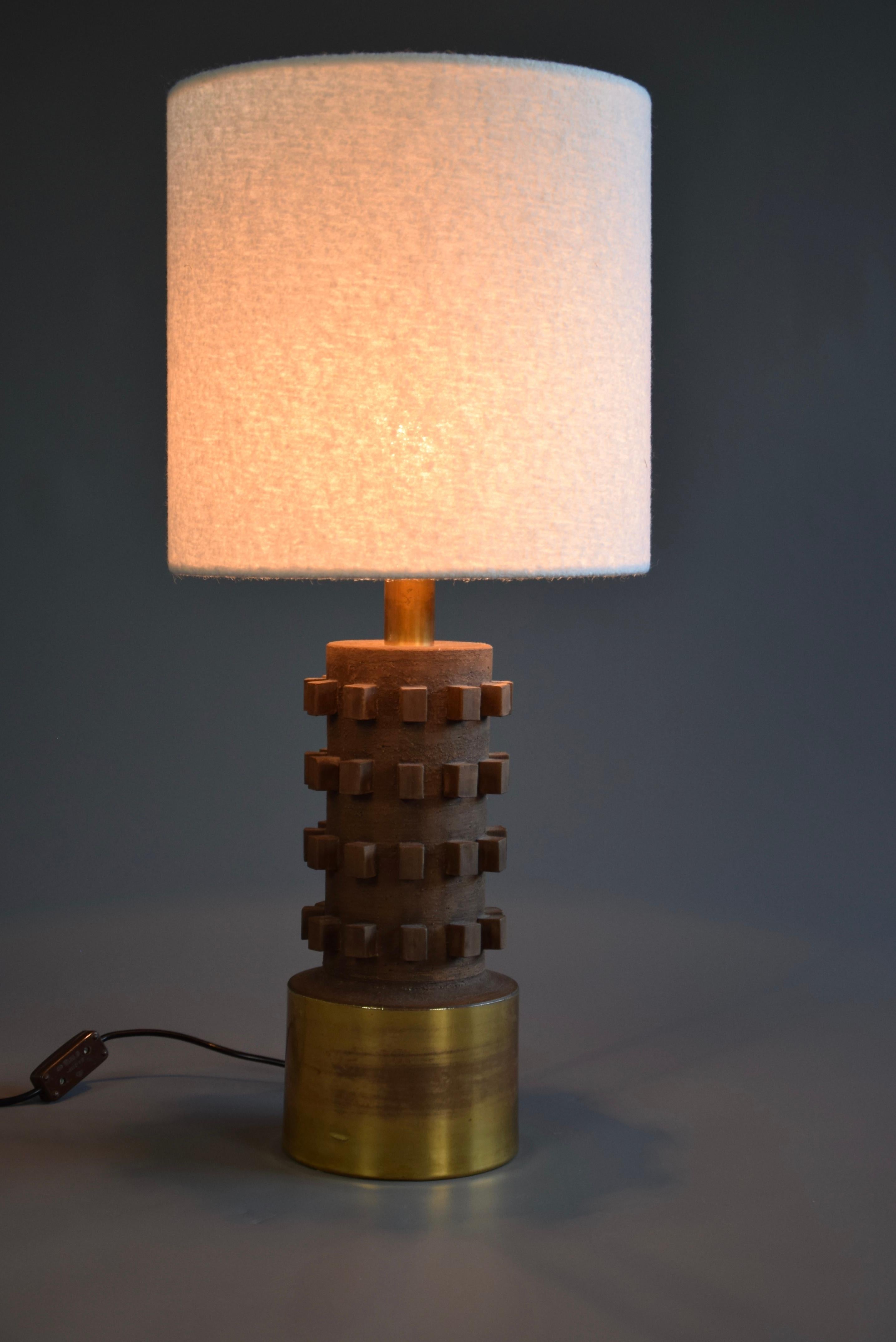 Mid-Century Modern Brown and Gold Plated Ceramic Table Lamp 1