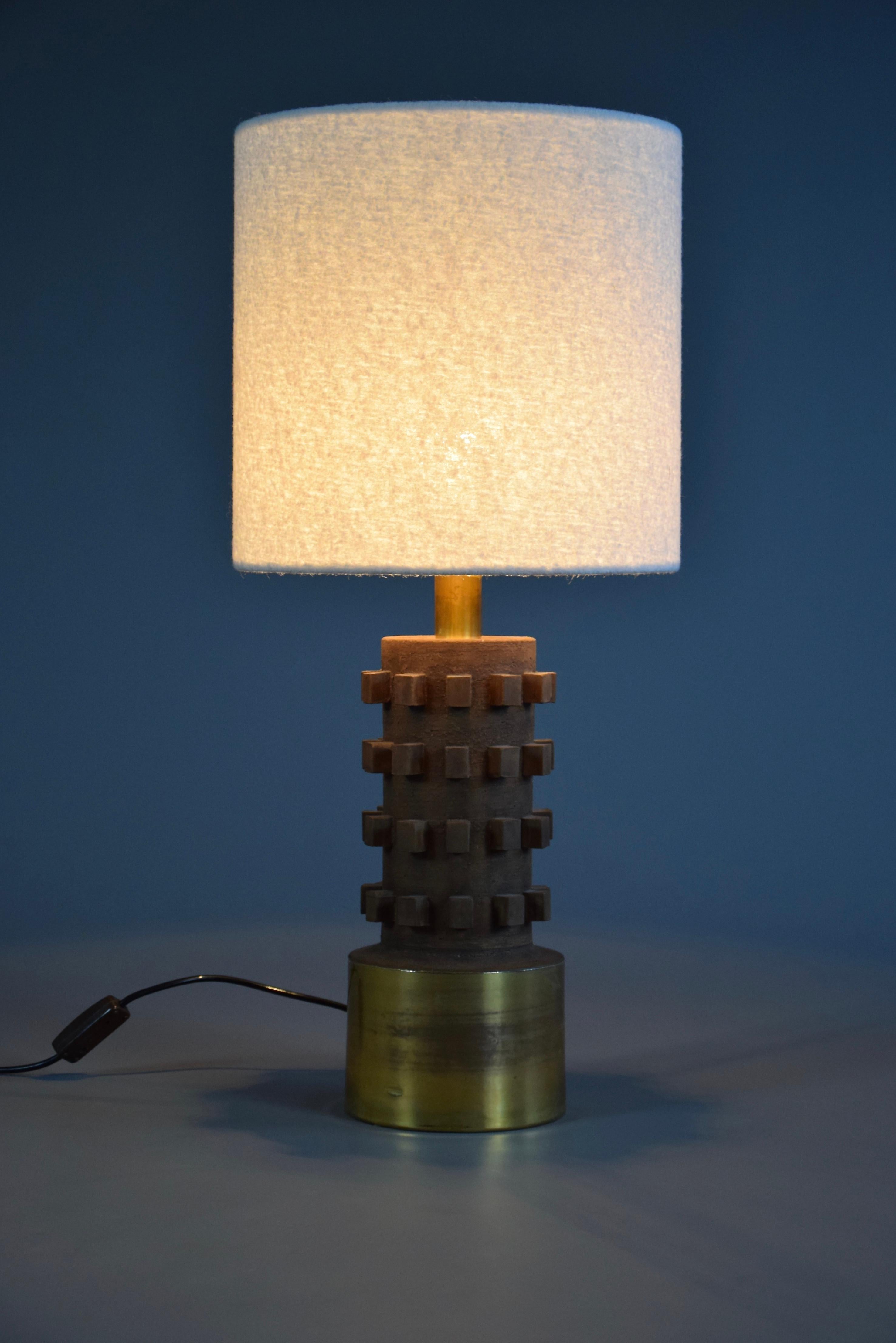Mid-Century Modern Brown and Gold Plated Ceramic Table Lamp 4