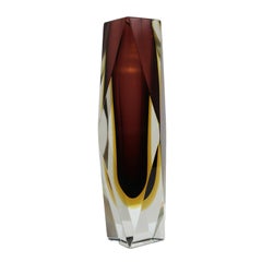 Vaso in vetro di Murano marrone e giallo della metà del secolo 1960