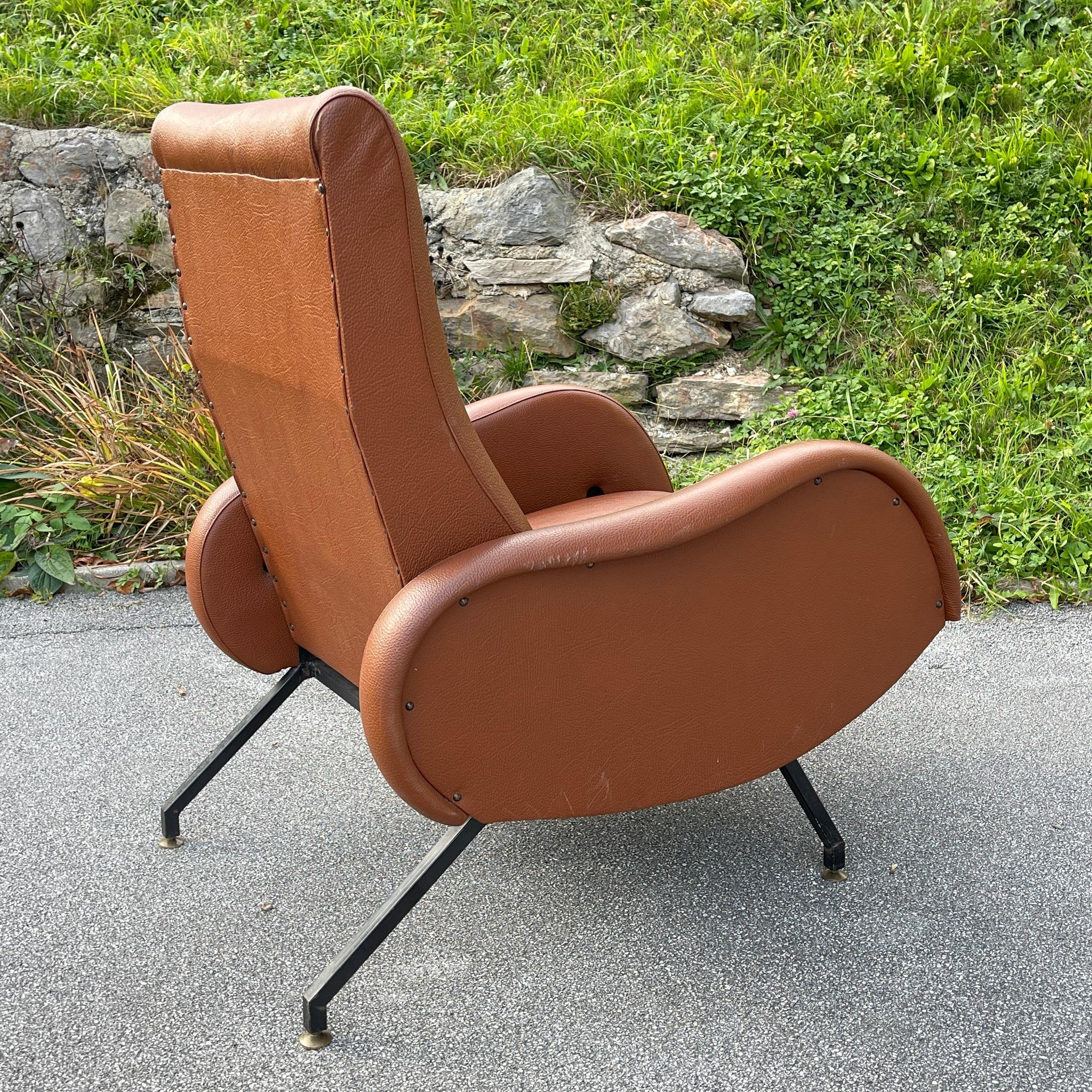 20th Century Mid-Century Modern Brown Armchair with Footrest Italy, 1960s