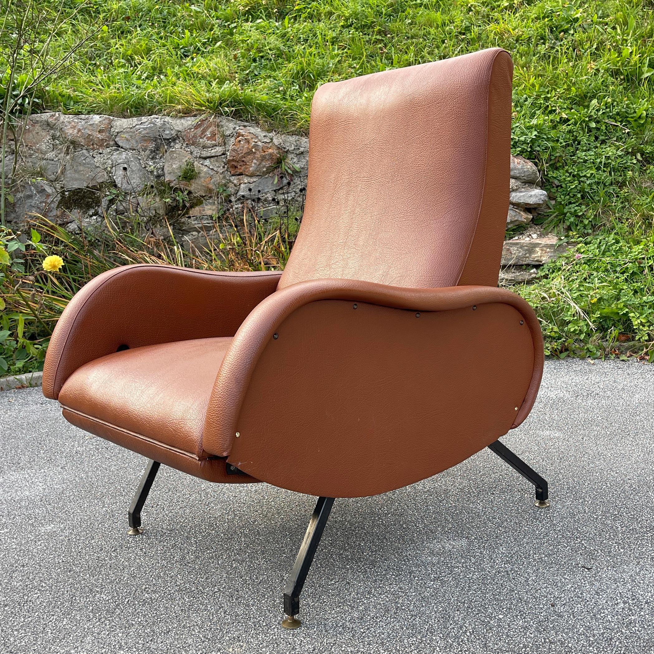 Mid-Century Modern Brown Armchair with Footrest Italy, 1960s 2