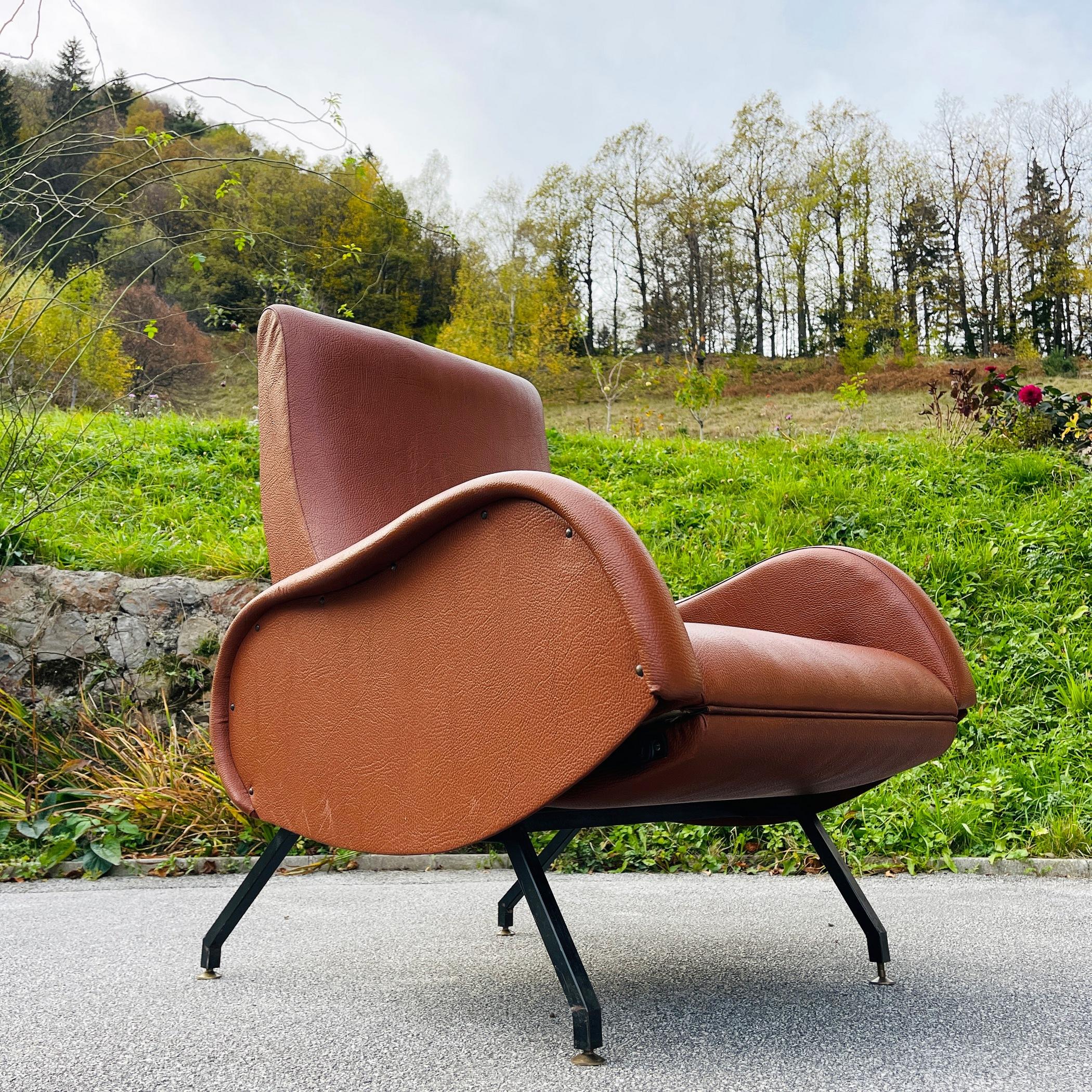Mid-Century Modern Brown Armchair with Footrest Italy, 1960s 3