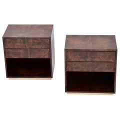 Mid-Century Modern Brown Bedside Tables Made of Laquered Goat Skin by Aldo Tura