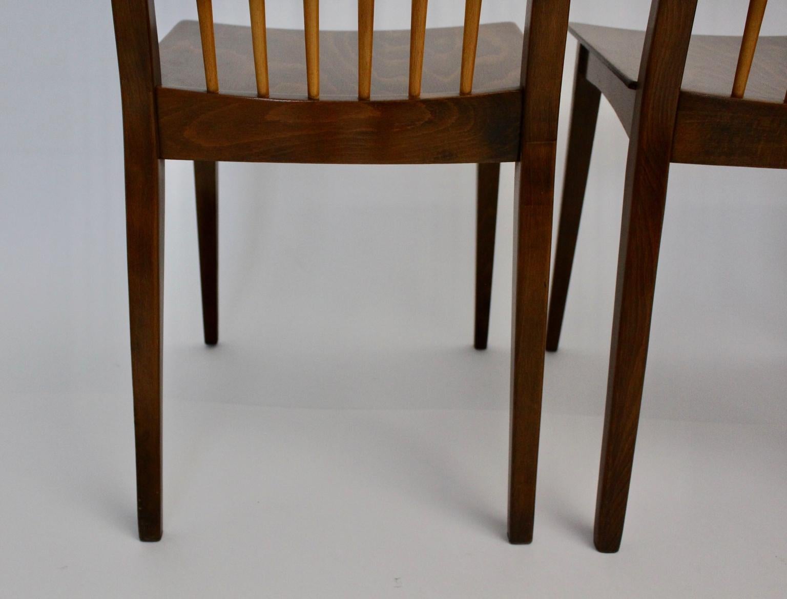 Mid-Century Modern Brown Beech Vintage Dining Chairs Oskar Payer Attributed 14