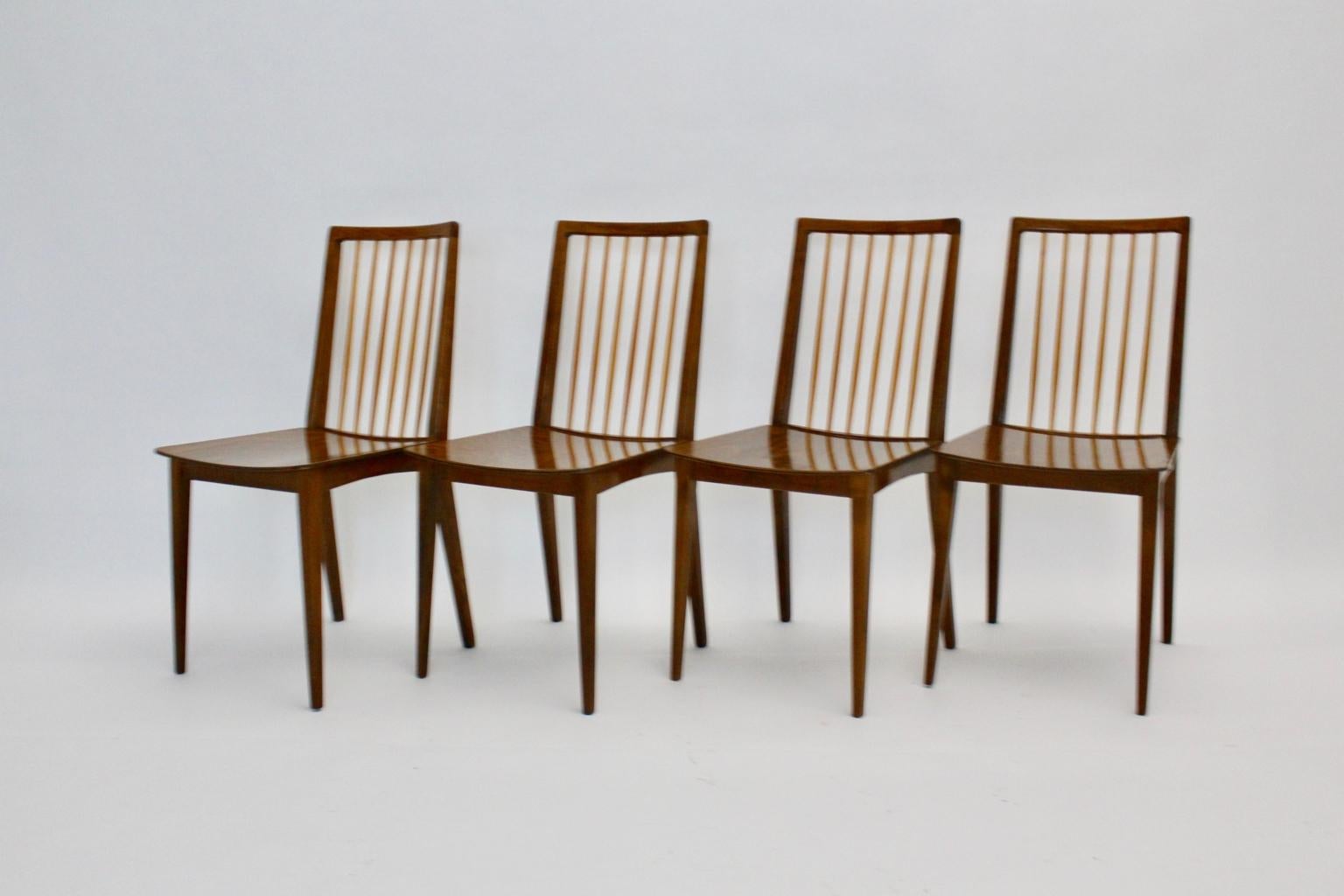 Austrian Mid-Century Modern Brown Beech Vintage Dining Chairs Oskar Payer Attributed