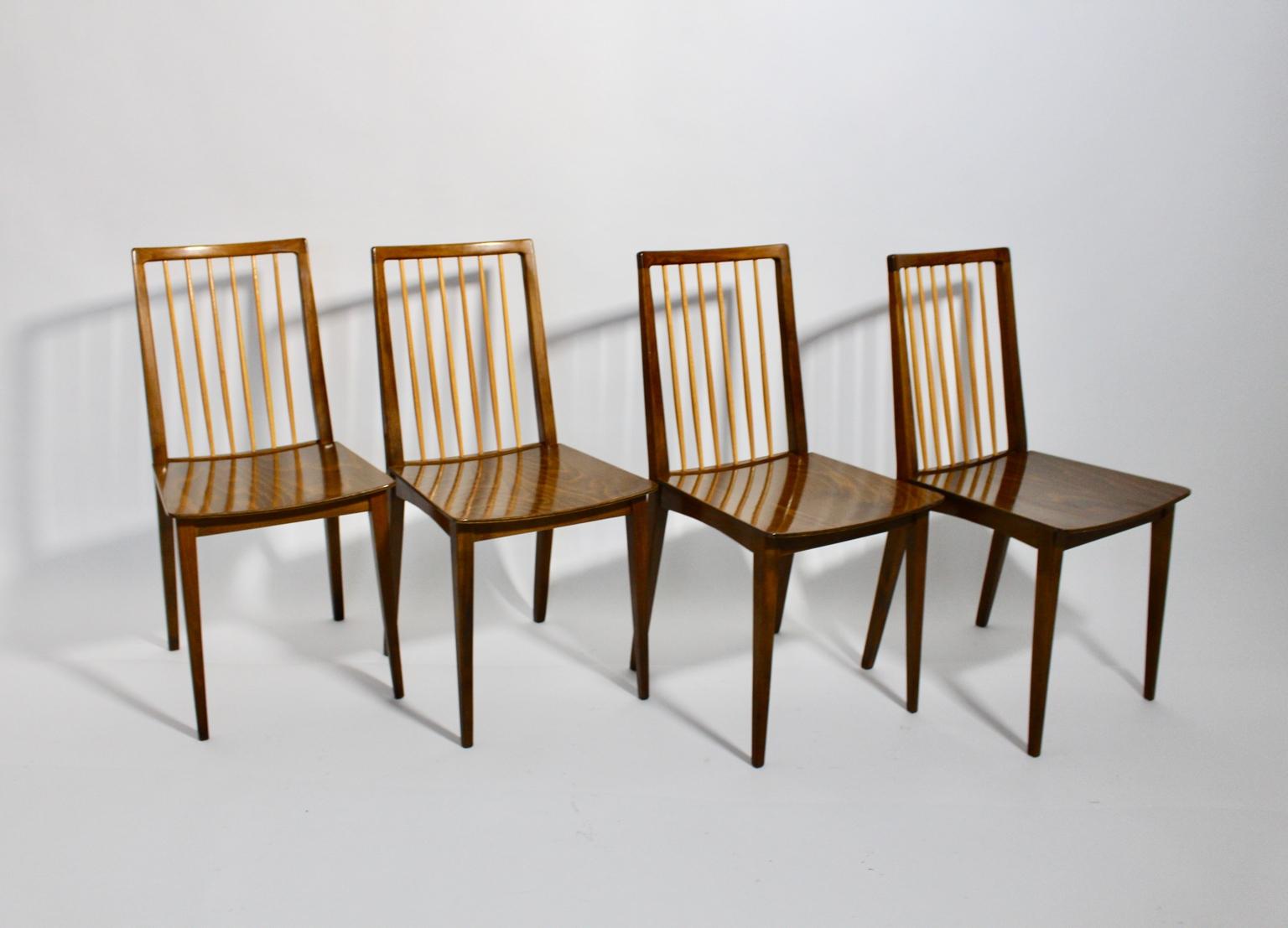 20th Century Mid-Century Modern Brown Beech Vintage Dining Chairs Oskar Payer Attributed