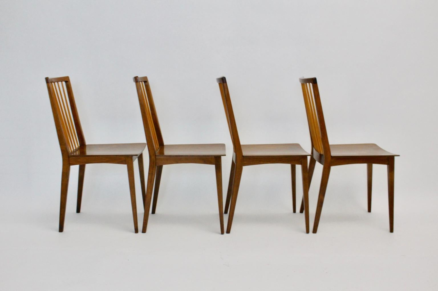 Mid-Century Modern Brown Beech Vintage Dining Chairs Oskar Payer Attributed 1