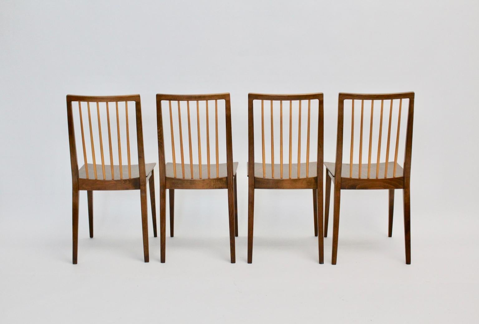 Mid-Century Modern Brown Beech Vintage Dining Chairs Oskar Payer Attributed 4