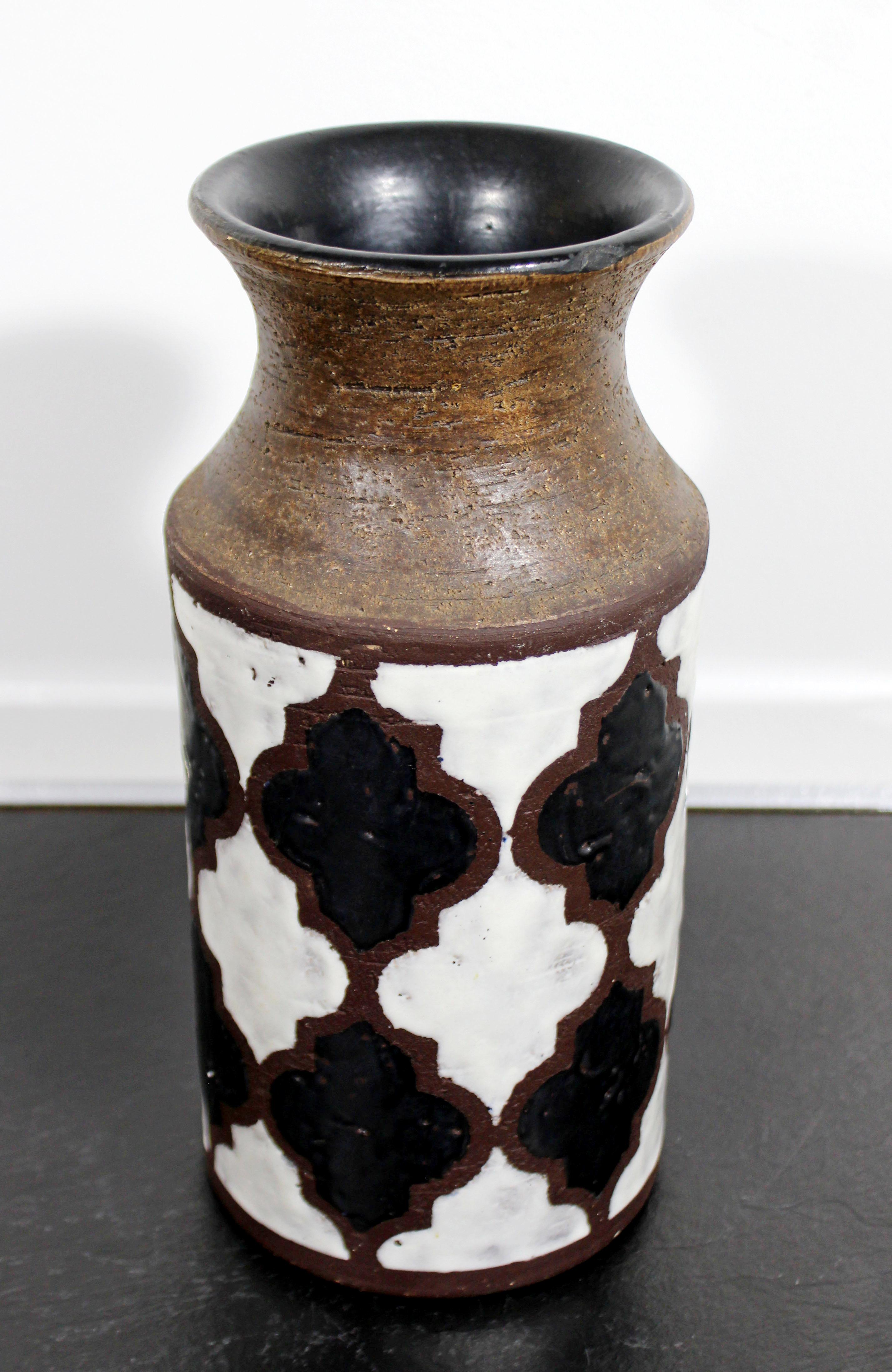 Italian Mid-Century Modern Brown Ceramic Stenciled Art Vase Made in Italy Numbered 1960s