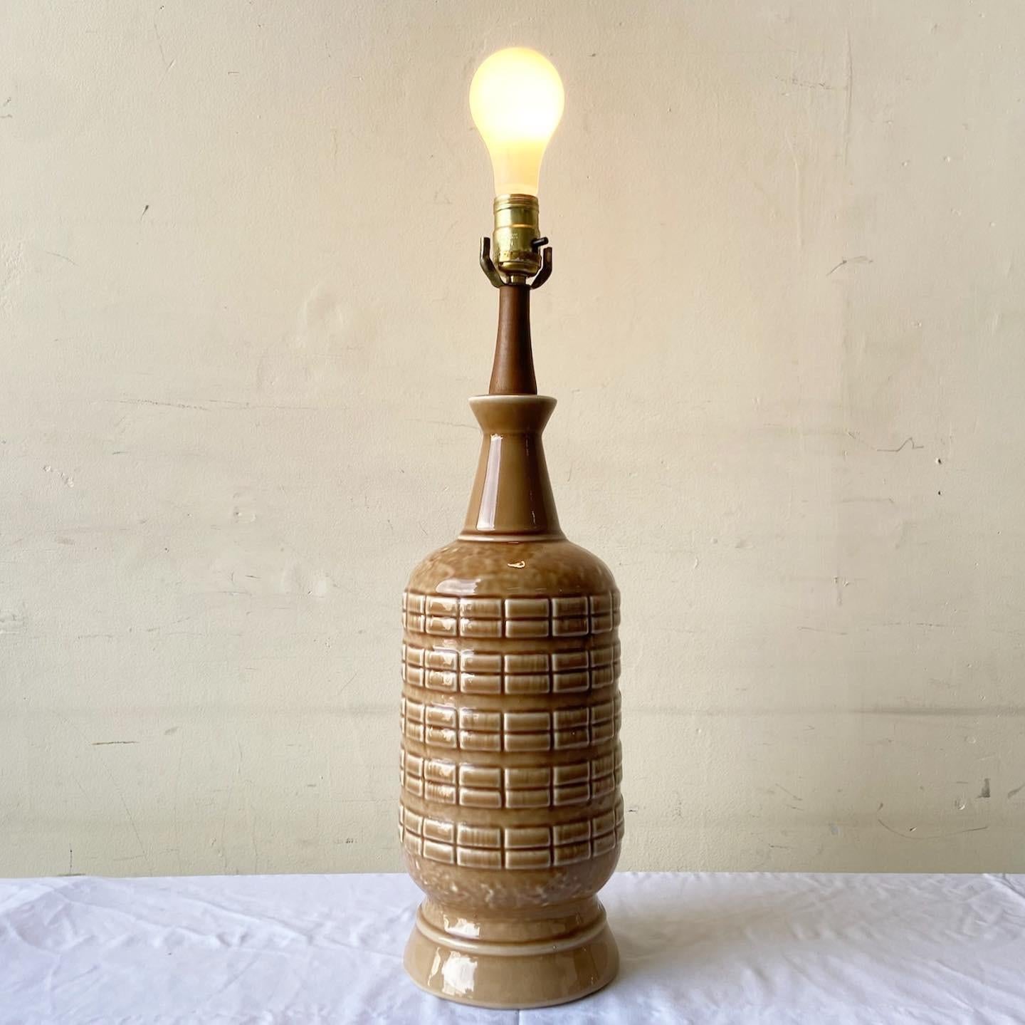 American Mid Century Modern Brown Ceramic Table Lamp
