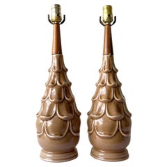 Mid Century Modern Brown Ceramic Table Lamps - a Pair