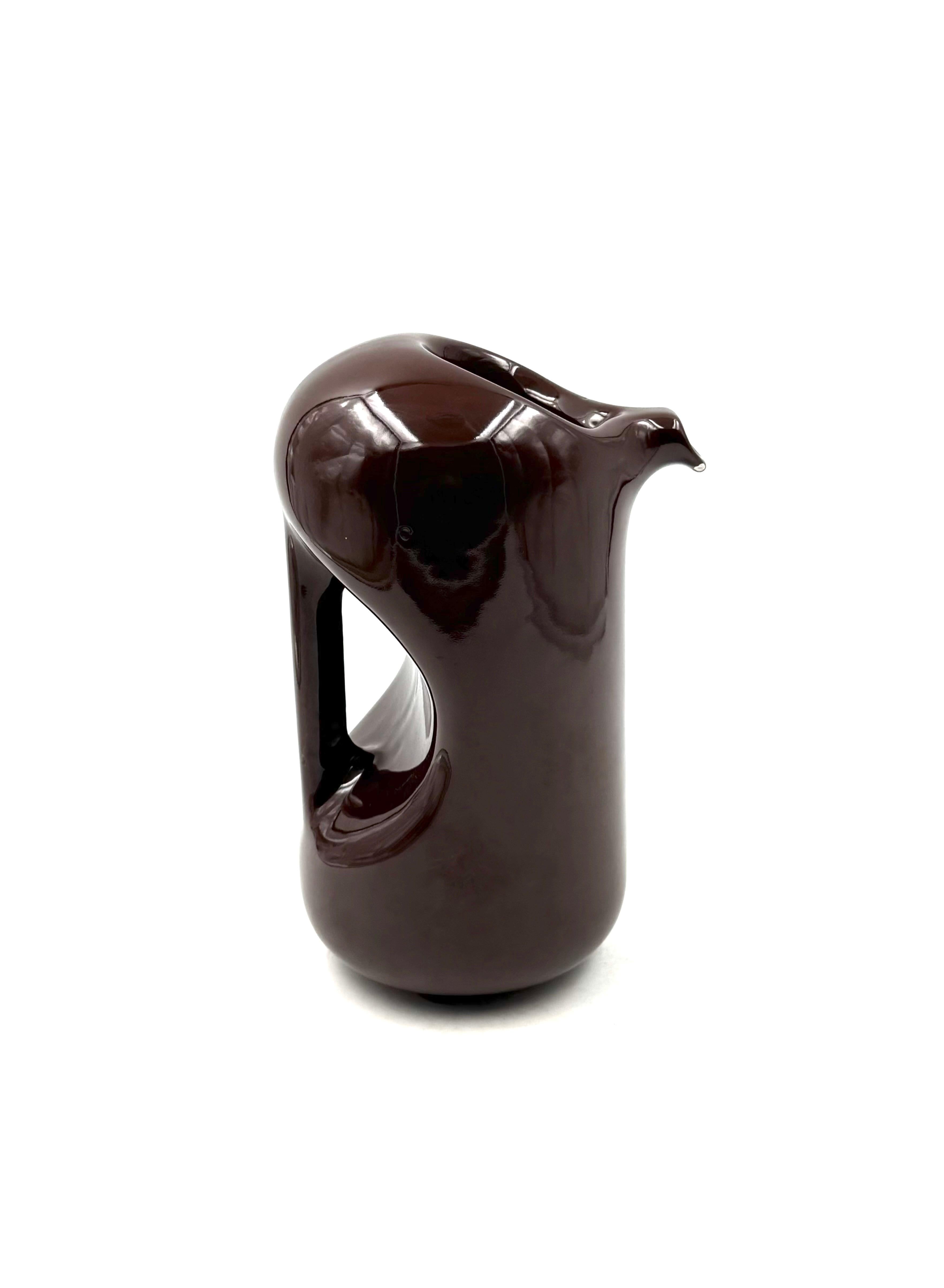 Mid-century modern brown ceramic vase / jug, Il Picchio Italy 1970s in vendita 4