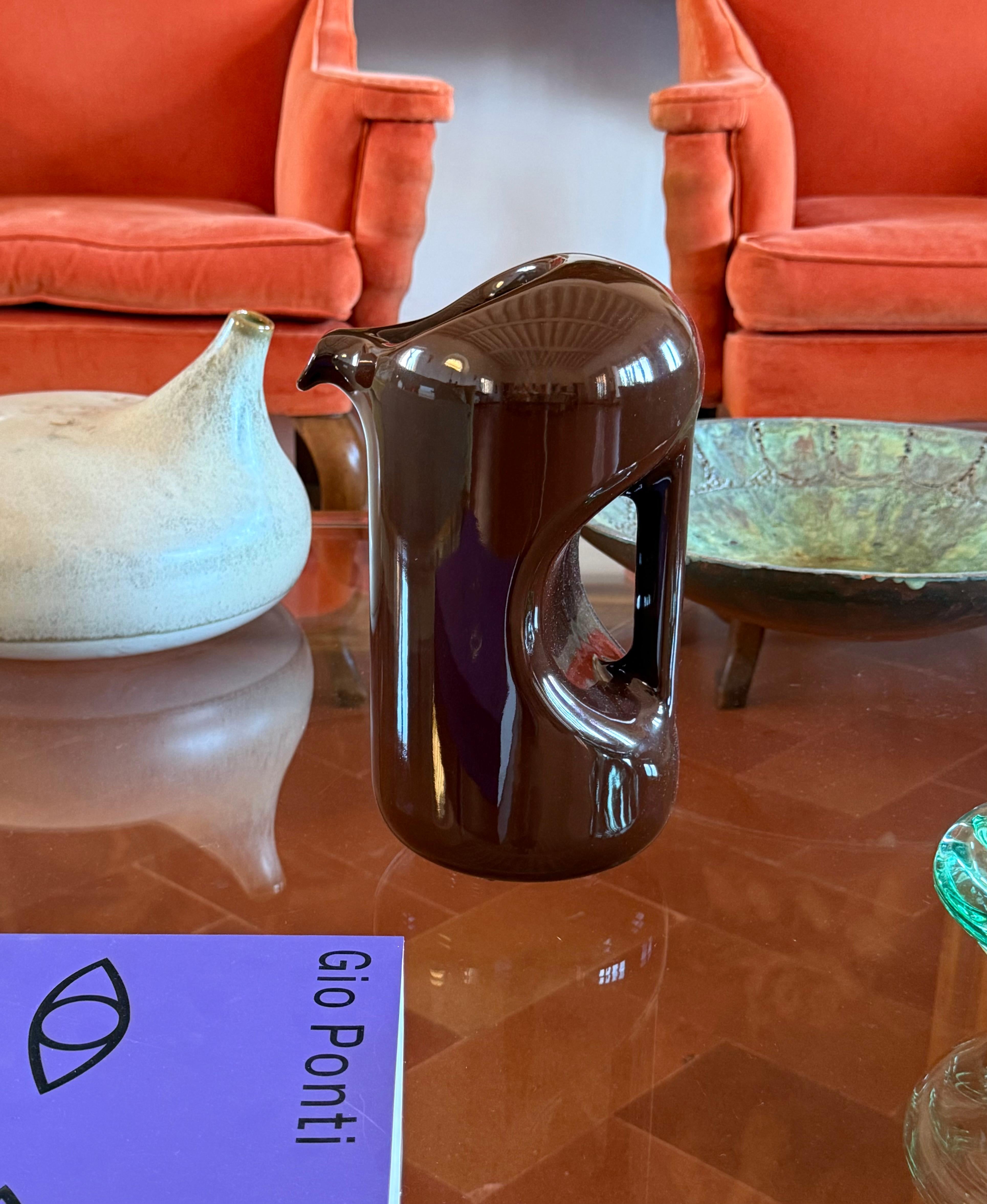 Mid-century modern brown ceramic vase / jug, Il Picchio Italy 1970s in vendita 7
