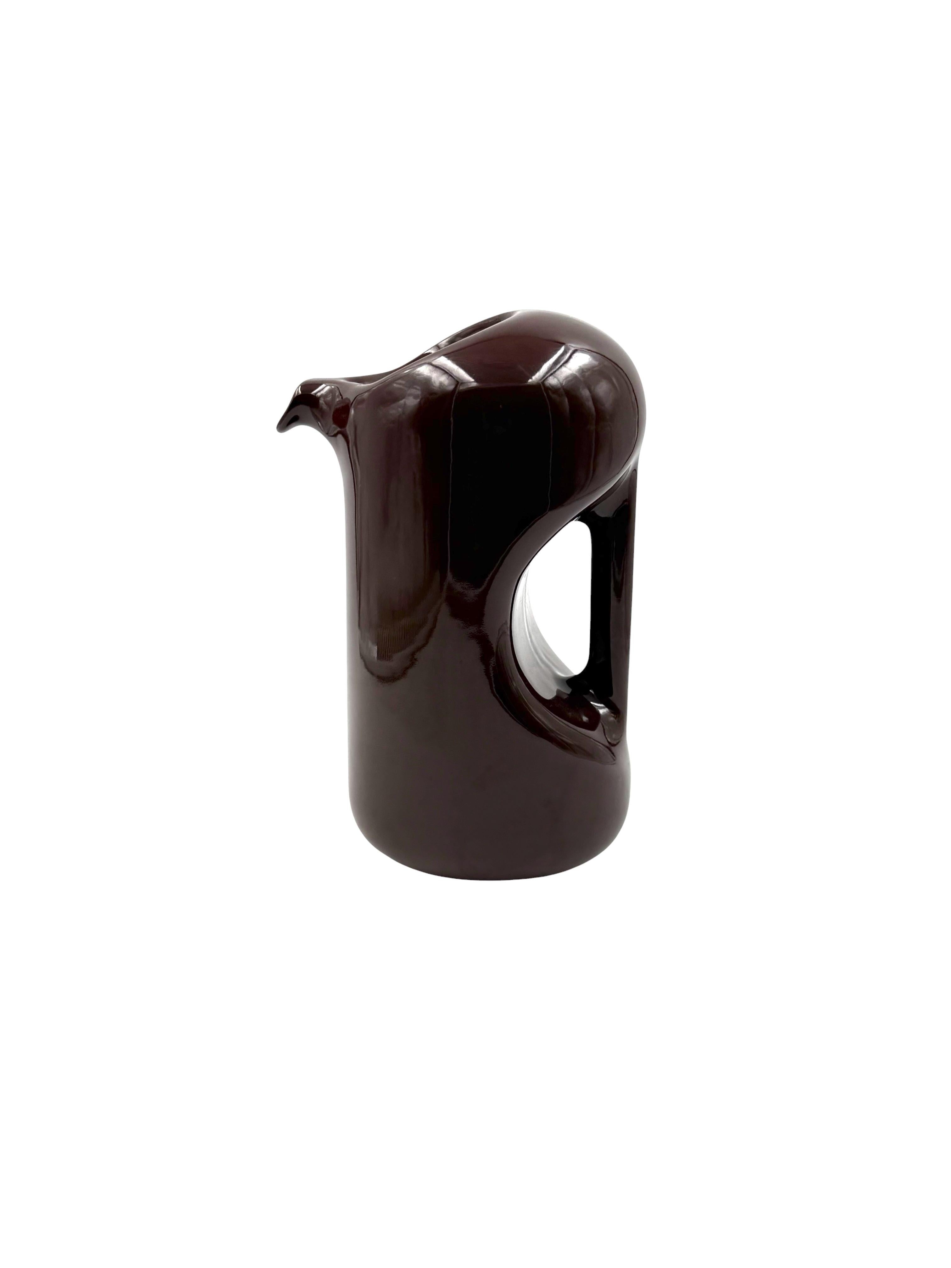 Italian Mid-century modern brown ceramic vase / jug, Il Picchio Italy 1970s in vendita