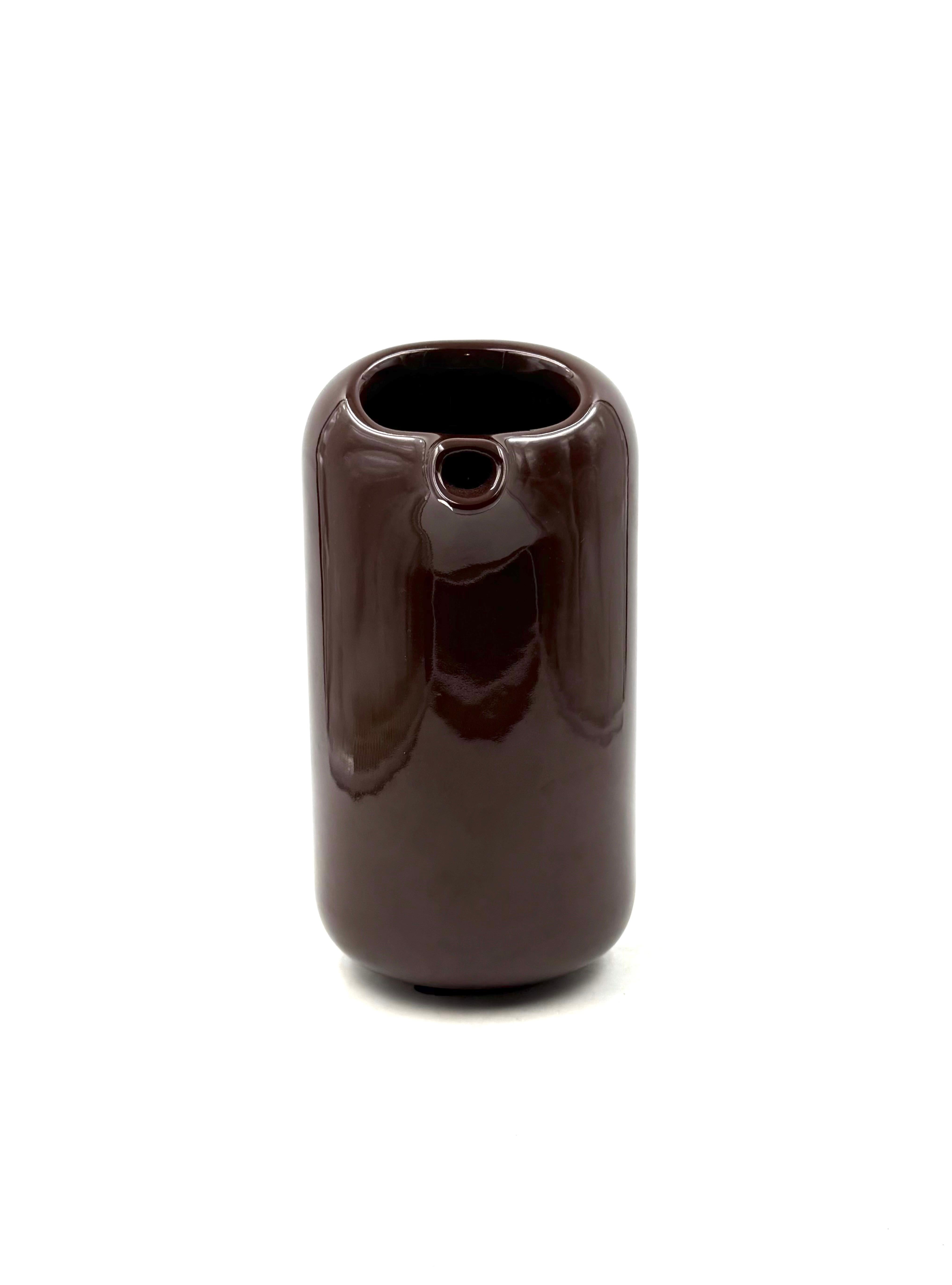 Mid-century modern brown ceramic vase / jug, Il Picchio Italy 1970s in vendita 1